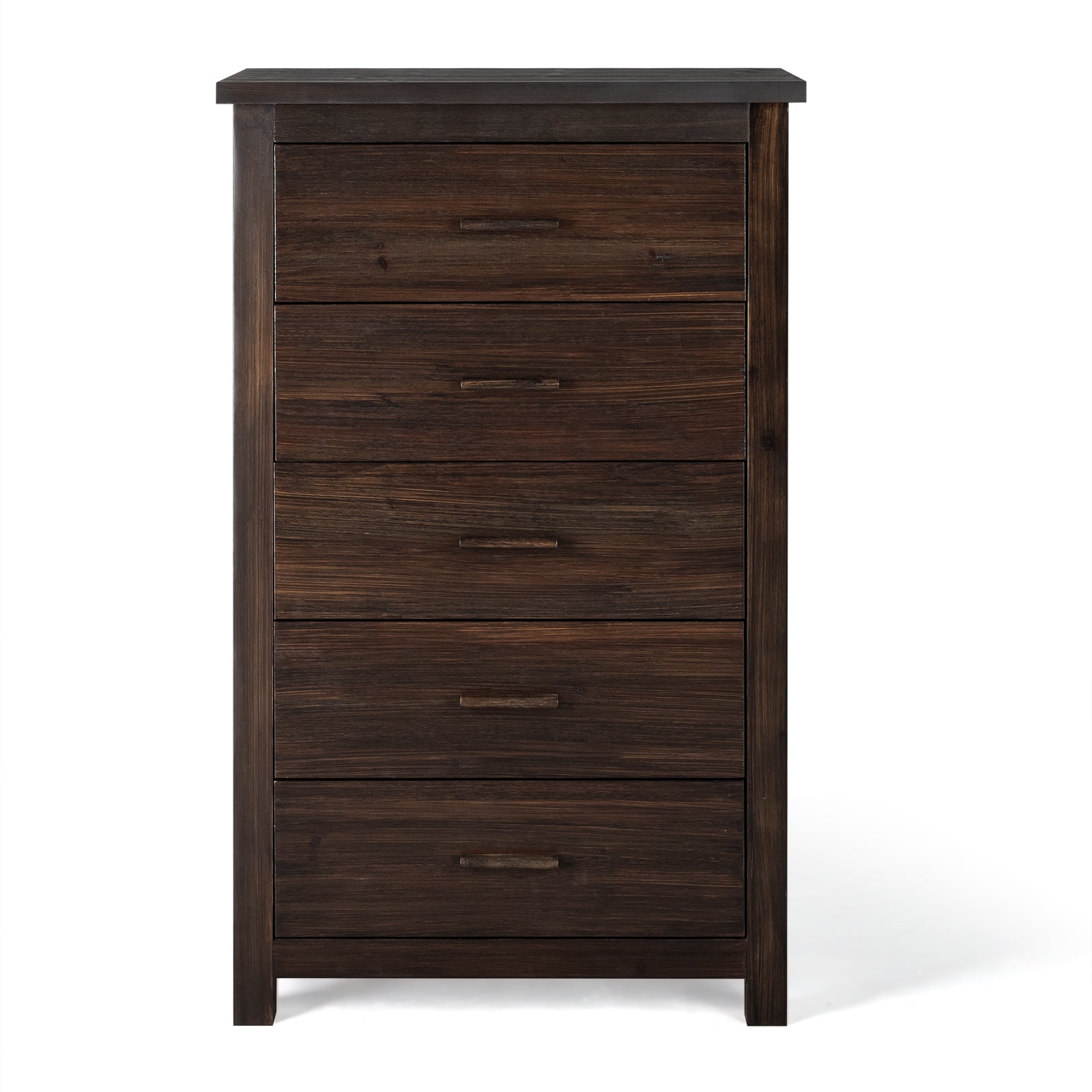 HAOYYE Brown MDF 5-Drawer Chest of Drawers with Solid Wood Veneer, Modern Dresser for Bedroom, Living Room, Hallway, Sturdy and Durable Furniture for Organizing Clothes, Jewelry, and Essentials