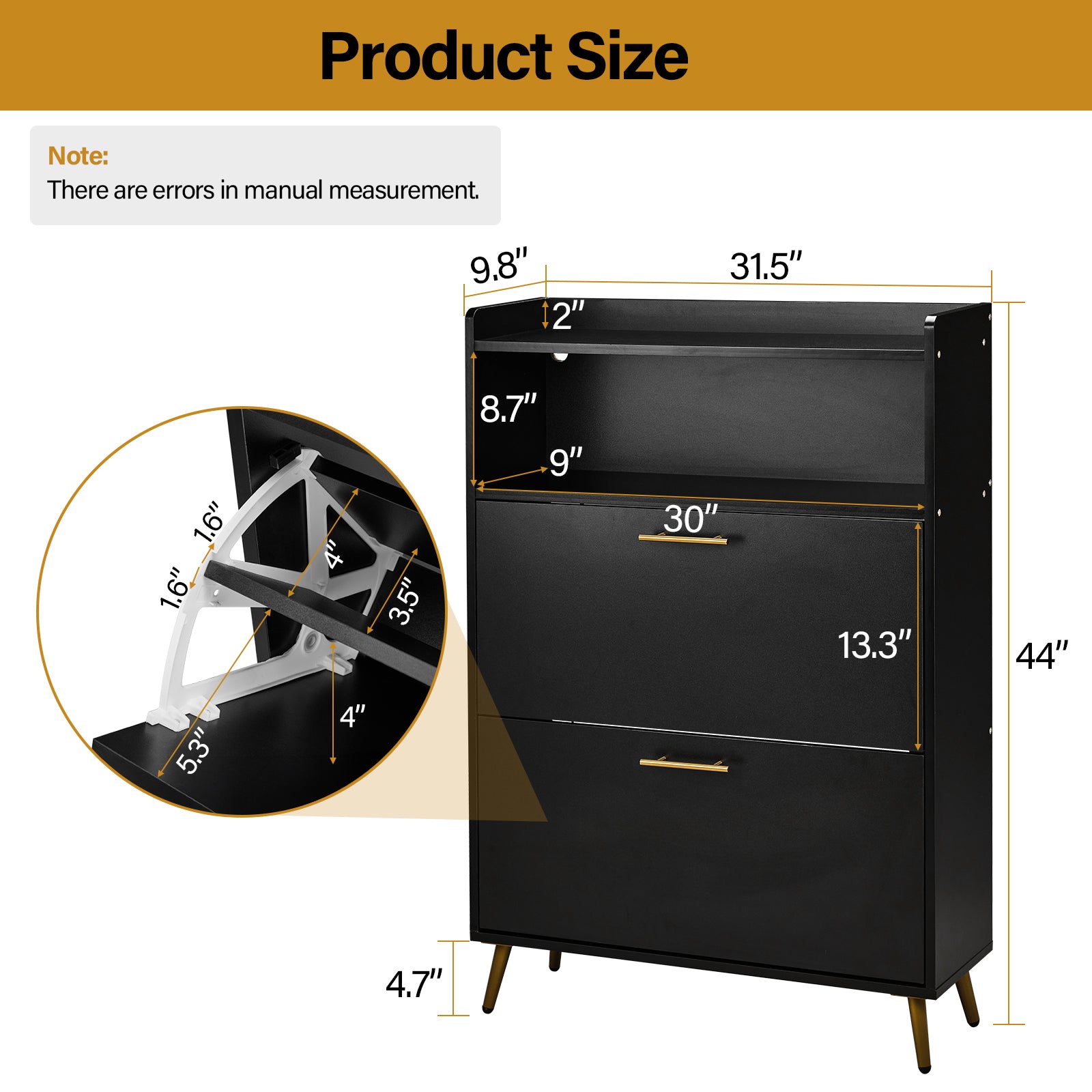 HAOYYE Double Door 6-Layer Shoe Cabinet with High Legs and Energy-Efficient LED Lighting, Durable Particle Board Construction, Modern Black Finish, Spacious Storage for Entryway, Hallway, or Closet Organization