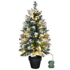 HAOYYE Premium Snow Flocked Pre-Lit Mini Christmas Tree with 30 Warm LED Lights, Small Tabletop Xmas Tree with Pot Base, Battery Operated for Home, Office, Store, Holiday Decorations, Festive Snowy Green