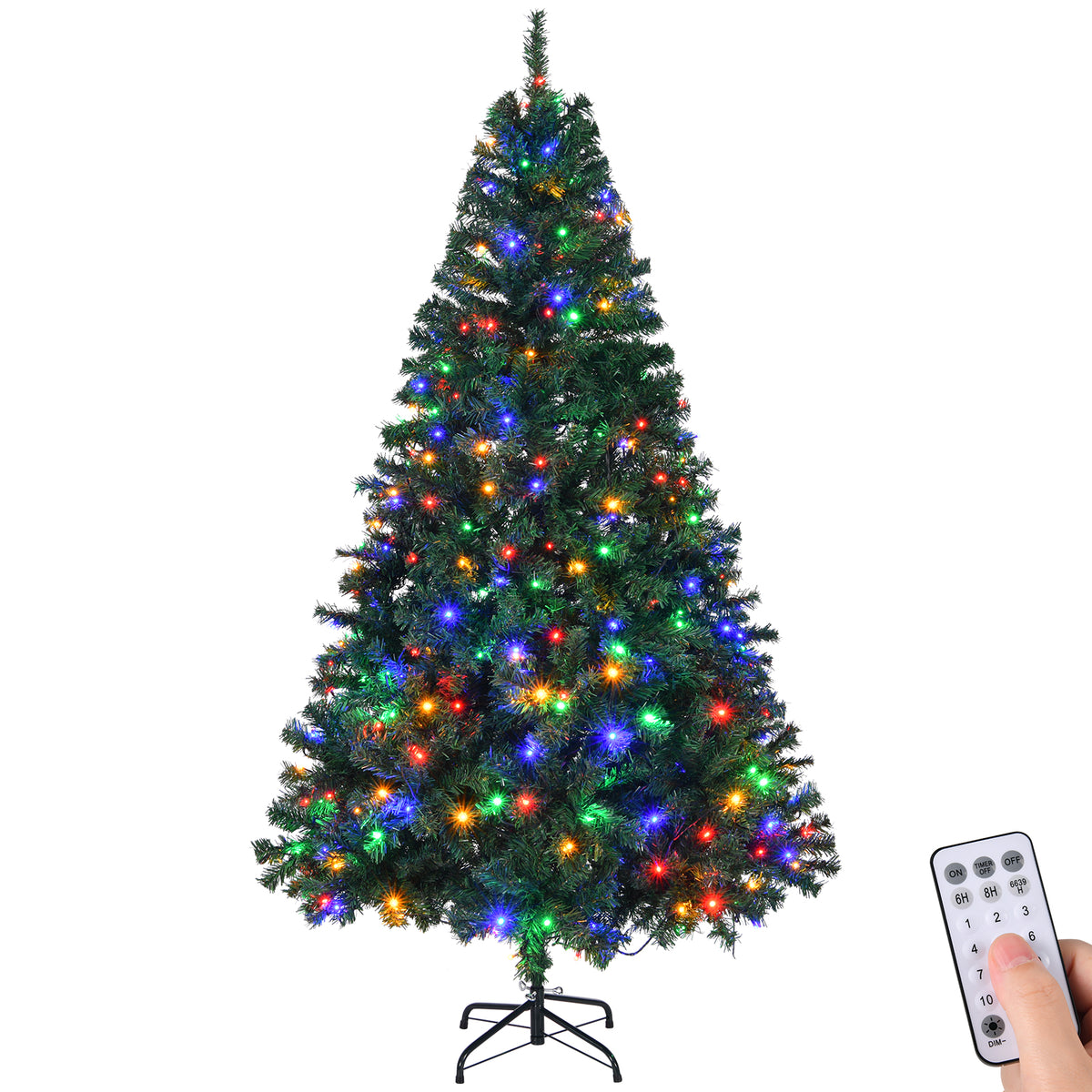 HAOYYE Green Pre-Lit Artificial Christmas Tree 6 FT Hinged Xmas Pine Tree with 1000 Branch Tips 350 Warm White LED Lights Remote Control for Holiday Party Office Home Festive Indoor Outdoor Décor