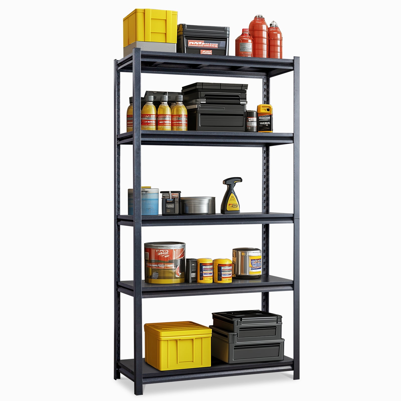 HAOYYE 72" H Adjustable Garage Shelves, 5-Tier Heavy Duty Metal Shelving Unit, 2200LBS Capacity Storage Racks for Warehouse, Pantry, Closet, and Kitchen Organization, Black Finish, Durable and Space-Saving Design for Home and Commercial Use