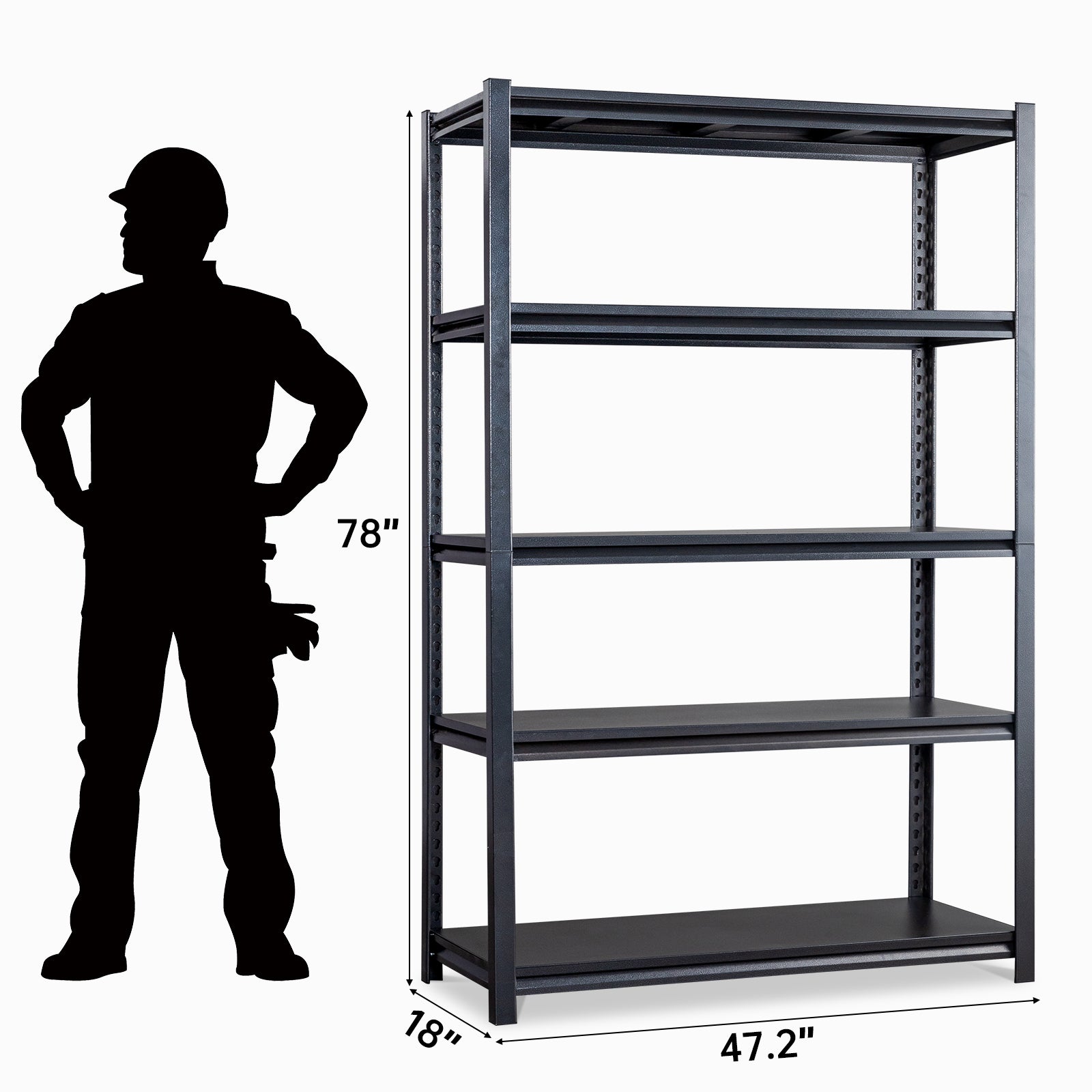 HAOYYE 78" H Adjustable Garage Shelving Unit, 5-Tier Heavy Duty Metal Storage Racks, 2200LBS Capacity, Freestanding Utility Organizer Shelves For Warehouse Pantry Kitchen Garage Closet, Black.