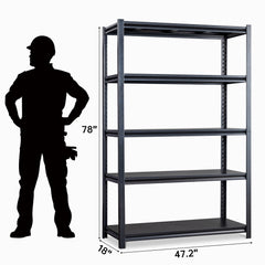 HAOYYE 78" H Adjustable Garage Shelving Unit, 5-Tier Heavy Duty Metal Storage Racks, 2200LBS Capacity, Freestanding Utility Organizer Shelves For Warehouse Pantry Kitchen Garage Closet, Black.