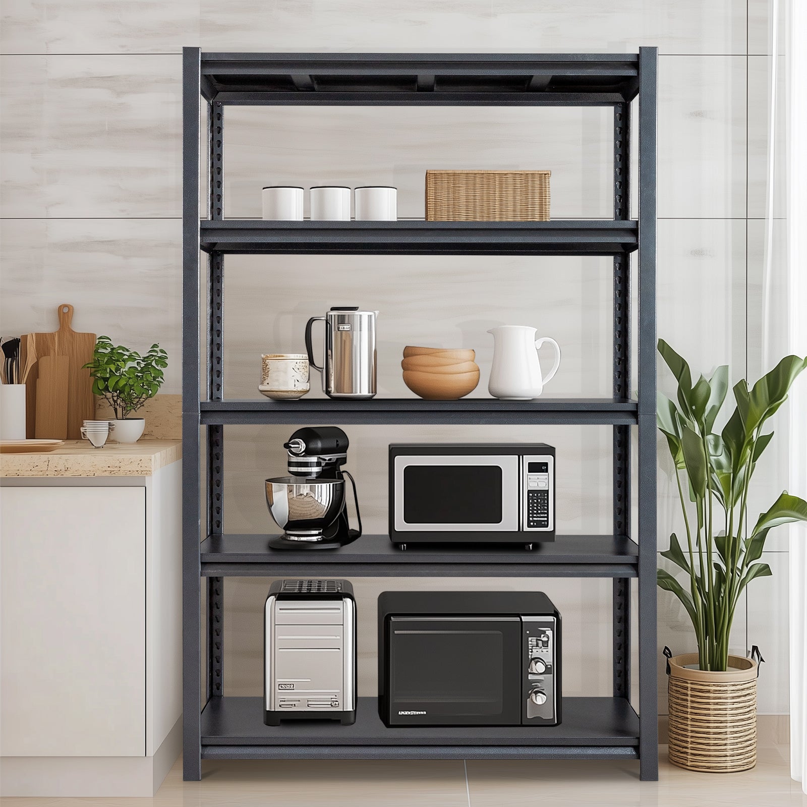 HAOYYE 78" H Adjustable Garage Shelving Unit, 5-Tier Heavy Duty Metal Storage Racks, 2200LBS Capacity, Freestanding Utility Organizer Shelves For Warehouse Pantry Kitchen Garage Closet, Black.