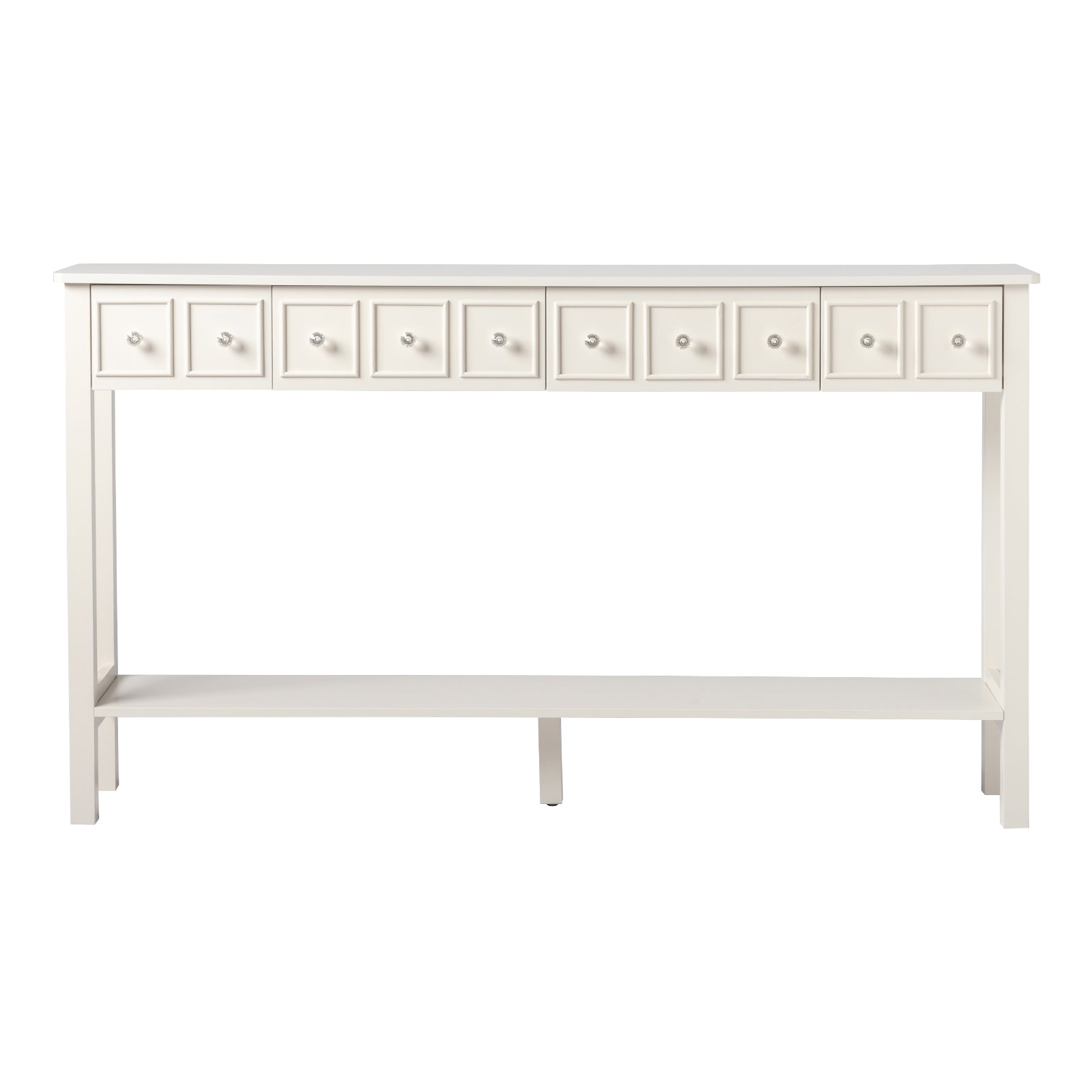 HAOYYE Long Console Table, Entryway Storage Table with Drawers and Bottom Shelf, White Narrow Sofa Table for Hallway and Living Room, Sturdy Modern Design, Versatile Accent Furniture, Easy Assembly