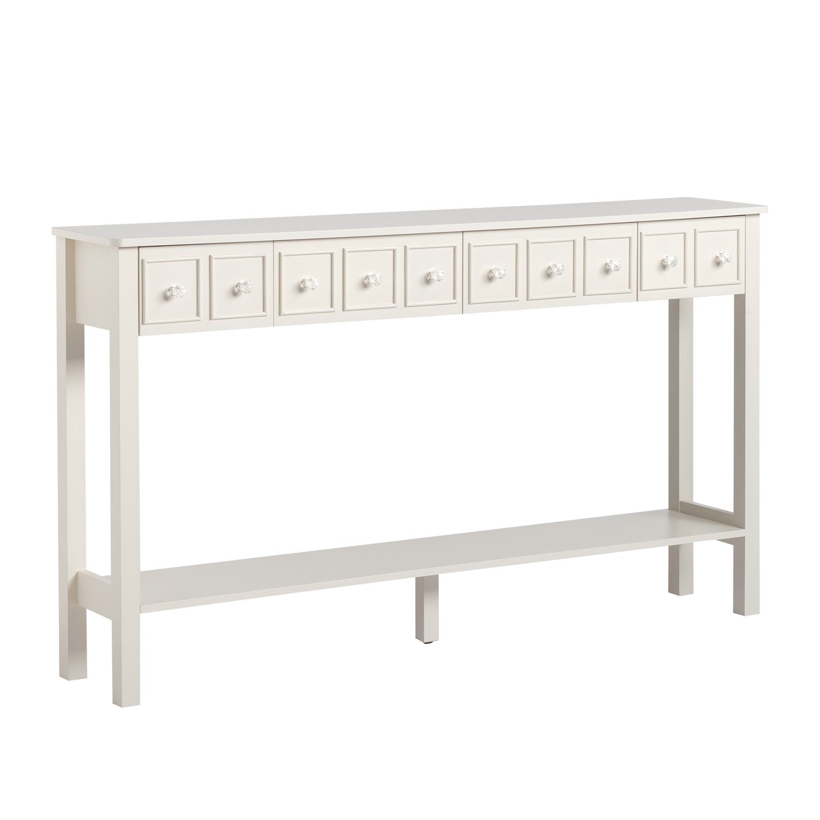 HAOYYE Long Console Table, Entryway Storage Table with Drawers and Bottom Shelf, White Narrow Sofa Table for Hallway and Living Room, Sturdy Modern Design, Versatile Accent Furniture, Easy Assembly