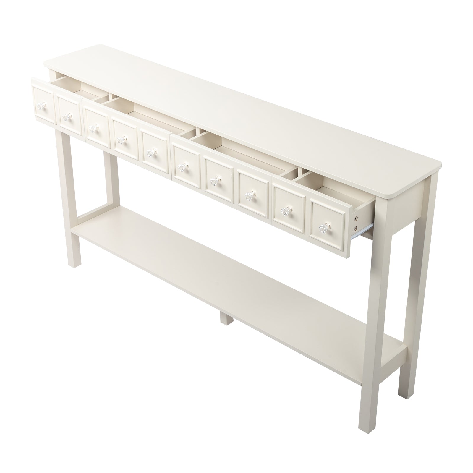 HAOYYE Long Console Table, Entryway Storage Table with Drawers and Bottom Shelf, White Narrow Sofa Table for Hallway and Living Room, Sturdy Modern Design, Versatile Accent Furniture, Easy Assembly