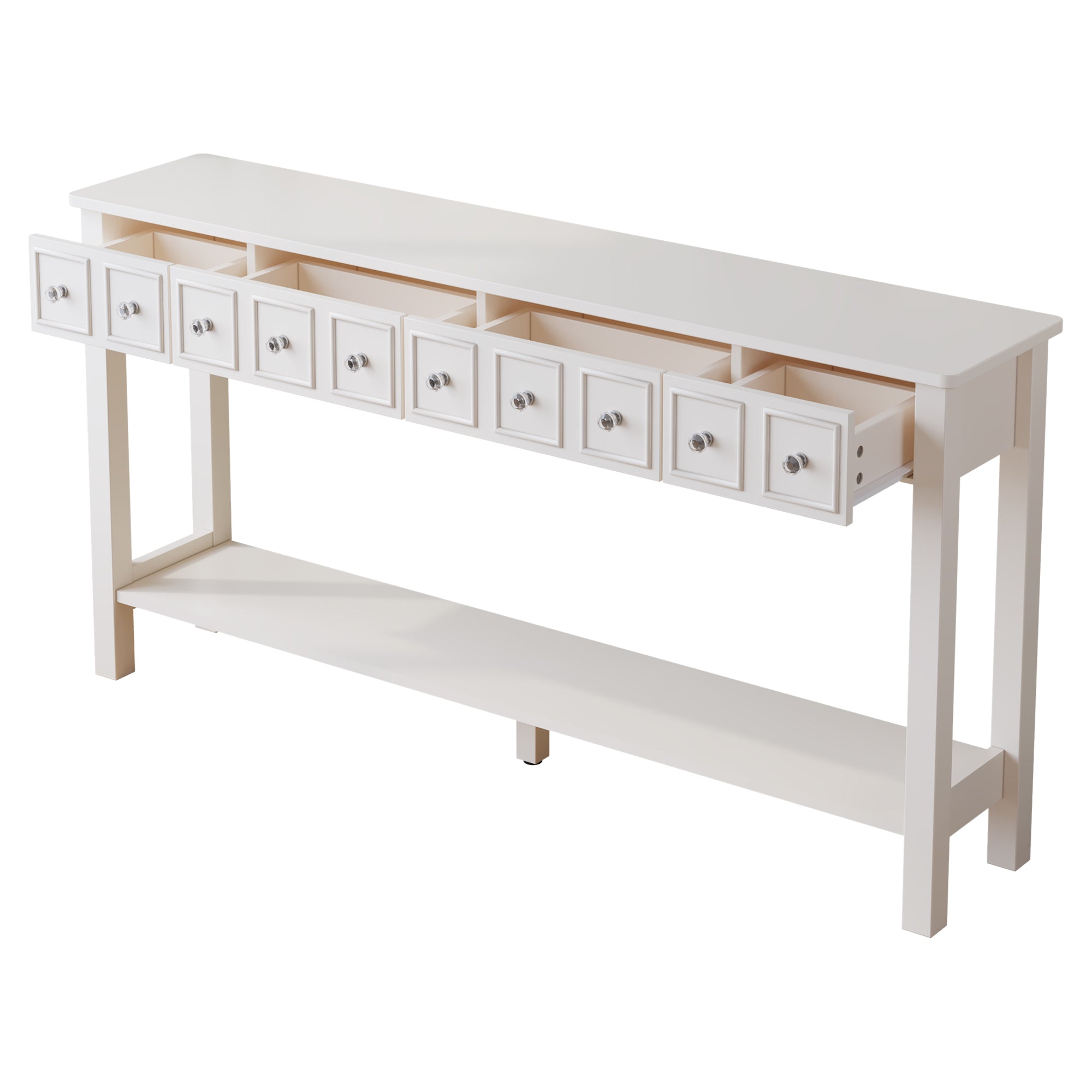 HAOYYE Long Console Table, Entryway Storage Table with Drawers and Bottom Shelf, White Narrow Sofa Table for Hallway and Living Room, Sturdy Modern Design, Versatile Accent Furniture, Easy Assembly