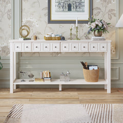 HAOYYE Long Console Table, Entryway Storage Table with Drawers and Bottom Shelf, White Narrow Sofa Table for Hallway and Living Room, Sturdy Modern Design, Versatile Accent Furniture, Easy Assembly