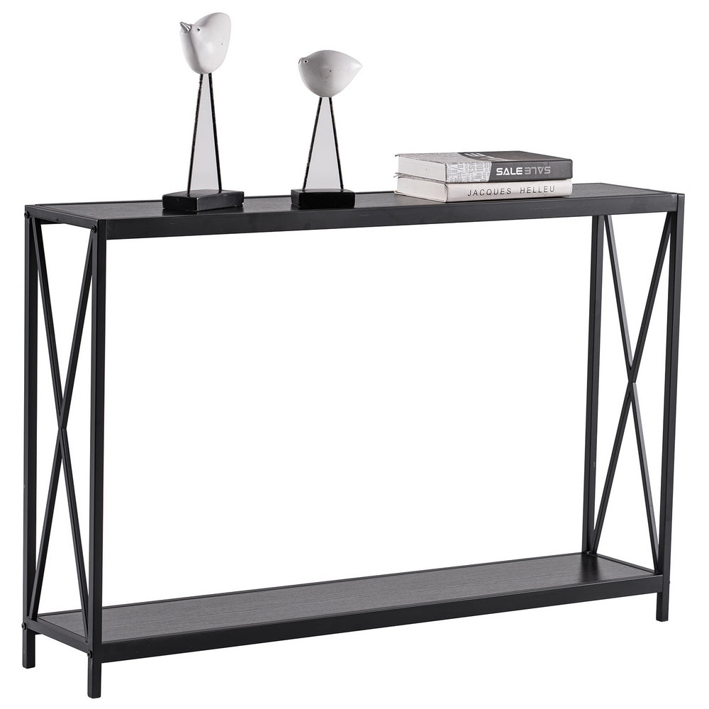 HAOYYE Triamine Board Cross Iron Frame Porch Table, Sofa Side Table, Black Wood Grain with Soft Cozy Warm Flannel Fleece, Luxury Comfortable Home Decor, Premium Quality, Unique Design, Ideal for Living Room, Bedroom, Entryway, and Office