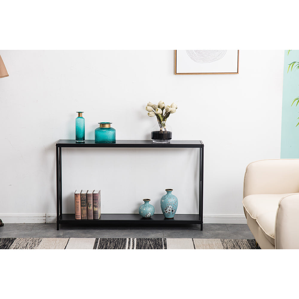 HAOYYE Triamine Board Cross Iron Frame Porch Table, Sofa Side Table, Black Wood Grain with Soft Cozy Warm Flannel Fleece, Luxury Comfortable Home Decor, Premium Quality, Unique Design, Ideal for Living Room, Bedroom, Entryway, and Office
