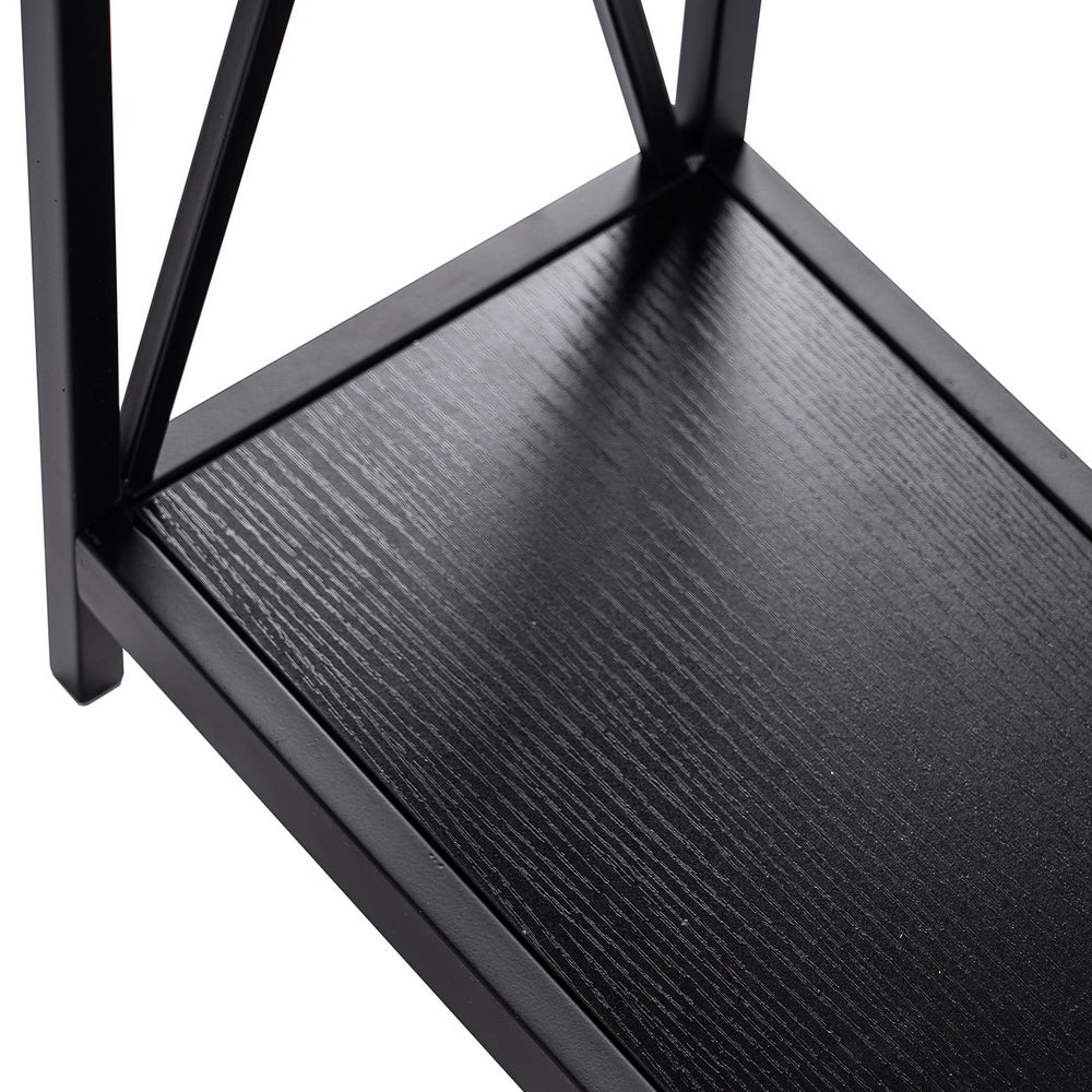HAOYYE Triamine Board Cross Iron Frame Porch Table, Sofa Side Table, Black Wood Grain with Soft Cozy Warm Flannel Fleece, Luxury Comfortable Home Decor, Premium Quality, Unique Design, Ideal for Living Room, Bedroom, Entryway, and Office