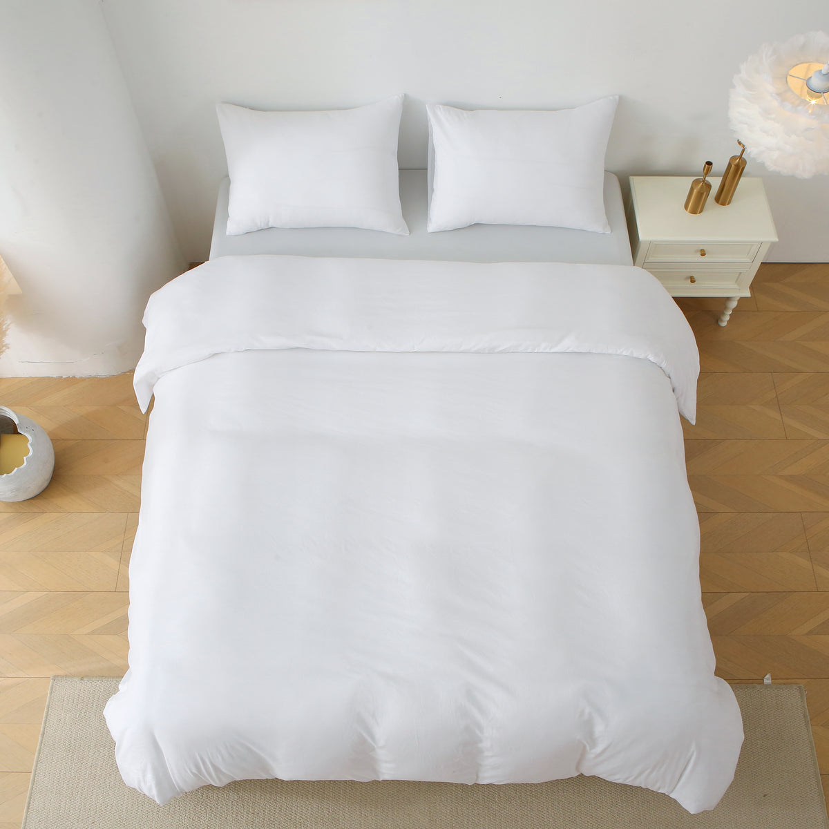 HAOYYE King Duvet Cover Set, 3 Pieces Solid Color Bedding Set, 1 Duvet Cover and 2 Pillow Shams, Soft Cozy Warm Flannel Fleece, Luxury Comforter Cover for Bedroom Home Decor, White, King Size (Comforter Not Included)