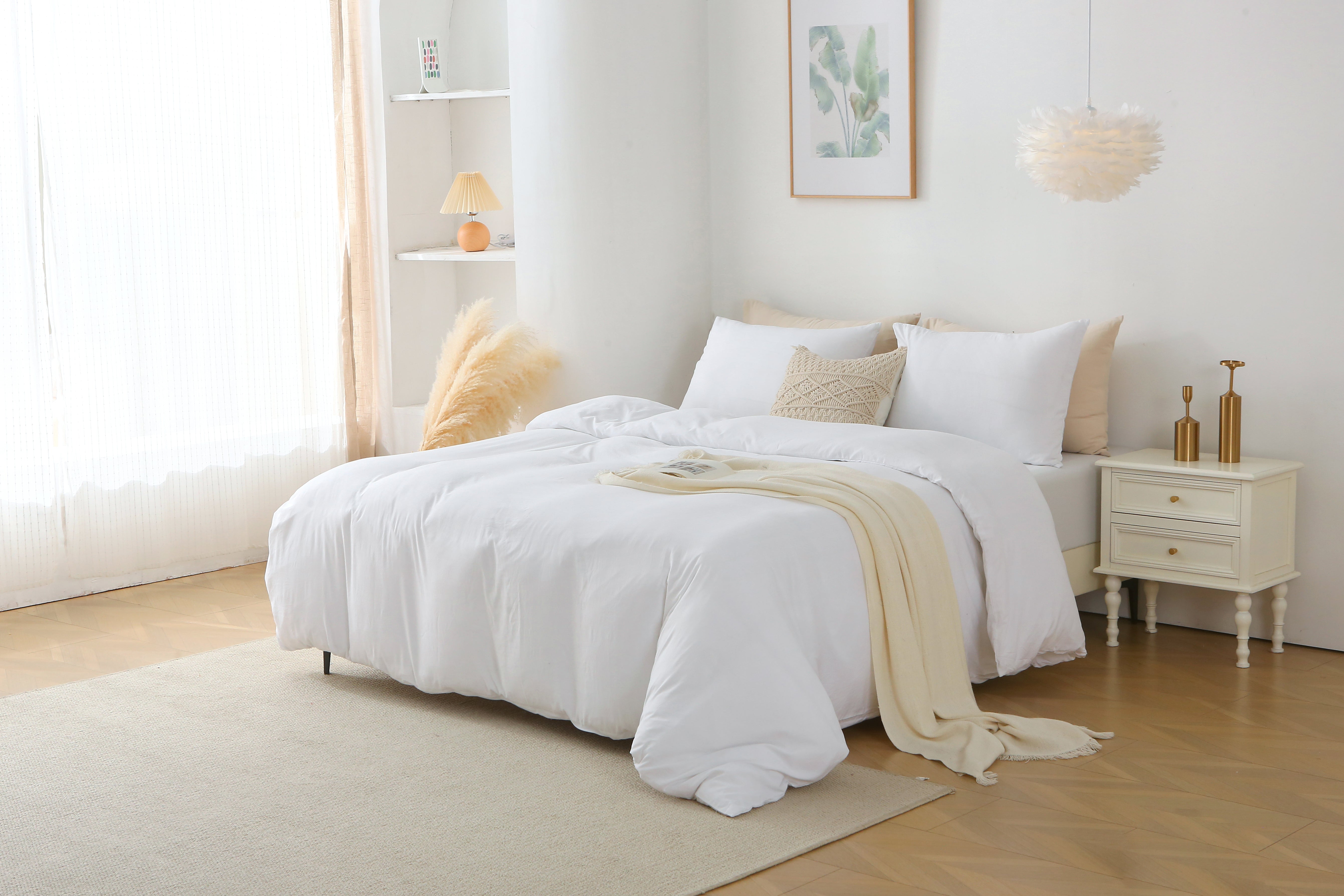 HAOYYE King Duvet Cover Set, 3 Pieces Solid Color Bedding Set, 1 Duvet Cover and 2 Pillow Shams, Soft Cozy Warm Flannel Fleece, Luxury Comforter Cover for Bedroom Home Decor, White, King Size (Comforter Not Included)
