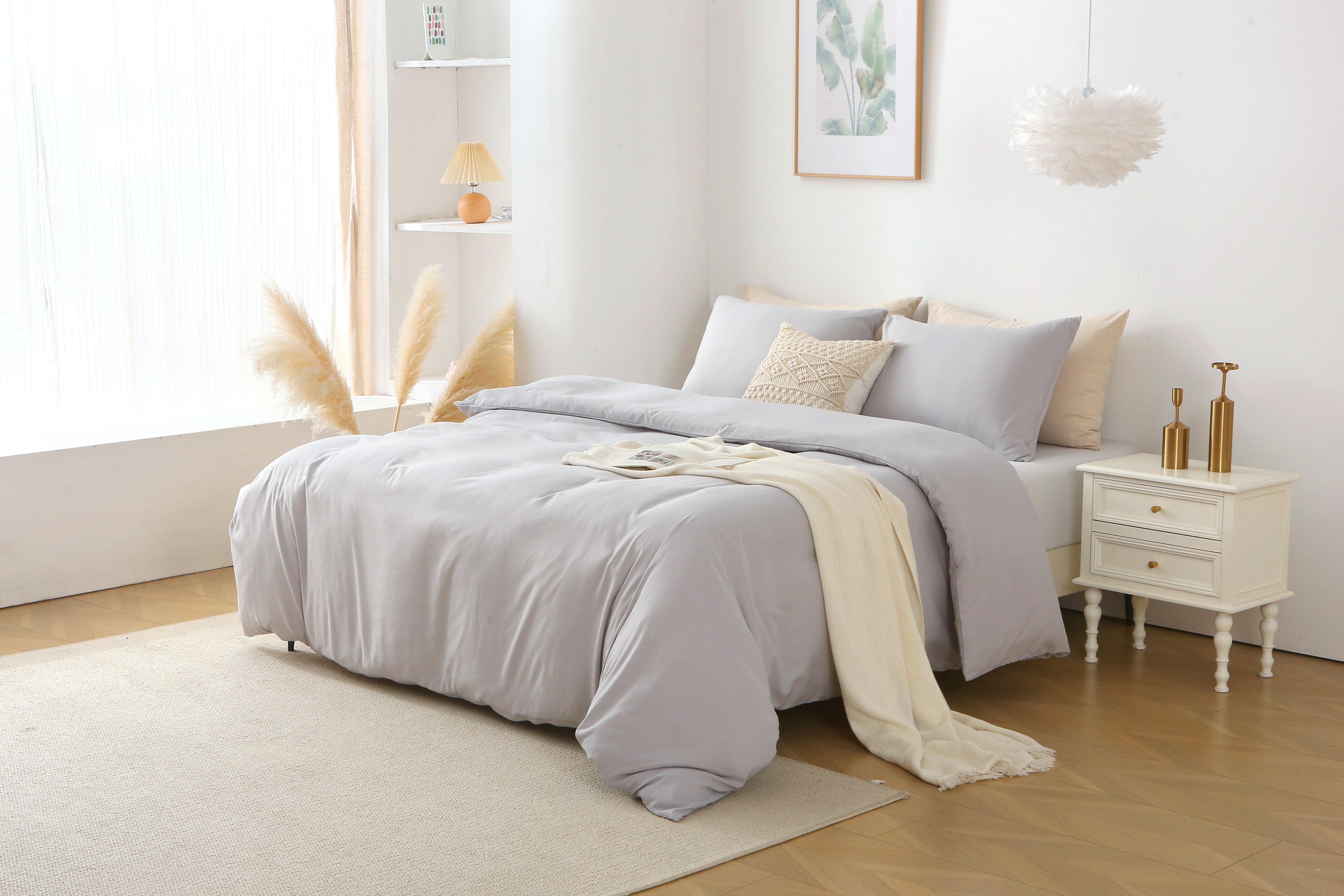 HAOYYE King Duvet Cover Set, 3 Pieces Solid Color Bedding Set, 1 Duvet Cover & 2 Pillow Shams, Soft Cozy Warm Flannel Fleece Comforter Cover, Luxury Home Decor, Light Grey King Size (Comforter Not Included)