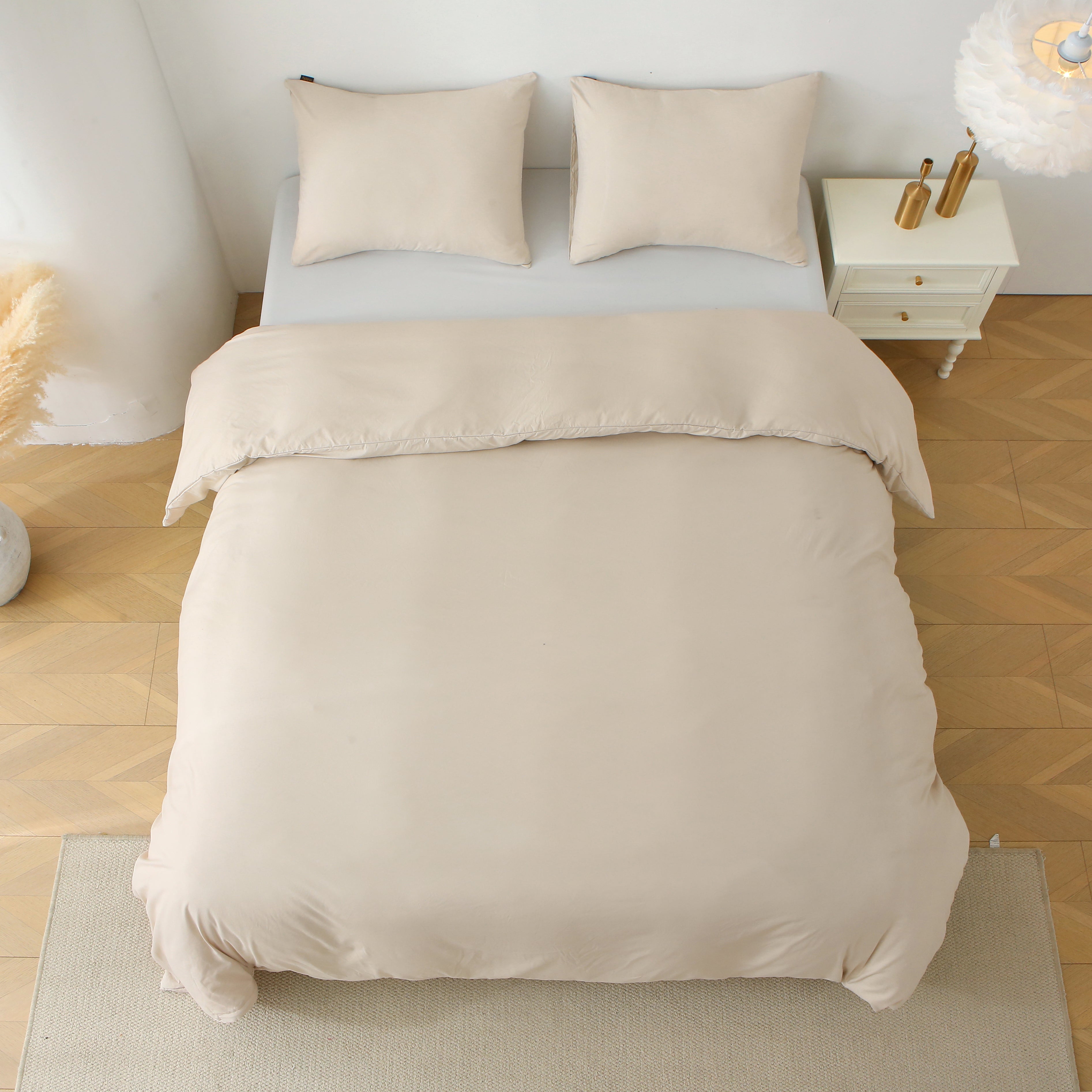 HAOYYE King Duvet Cover Set, 3-Piece Solid Color Bedding Set with 1 Duvet Cover and 2 Pillow Shams, Soft Cozy Warm Flannel Fleece for Luxurious Comfort, Beige, Elegant Home Decor for Bedroom