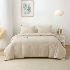 HAOYYE King Duvet Cover Set, 3-Piece Solid Color Bedding Set with 1 Duvet Cover and 2 Pillow Shams, Soft Cozy Warm Flannel Fleece for Luxurious Comfort, Beige, Elegant Home Decor for Bedroom