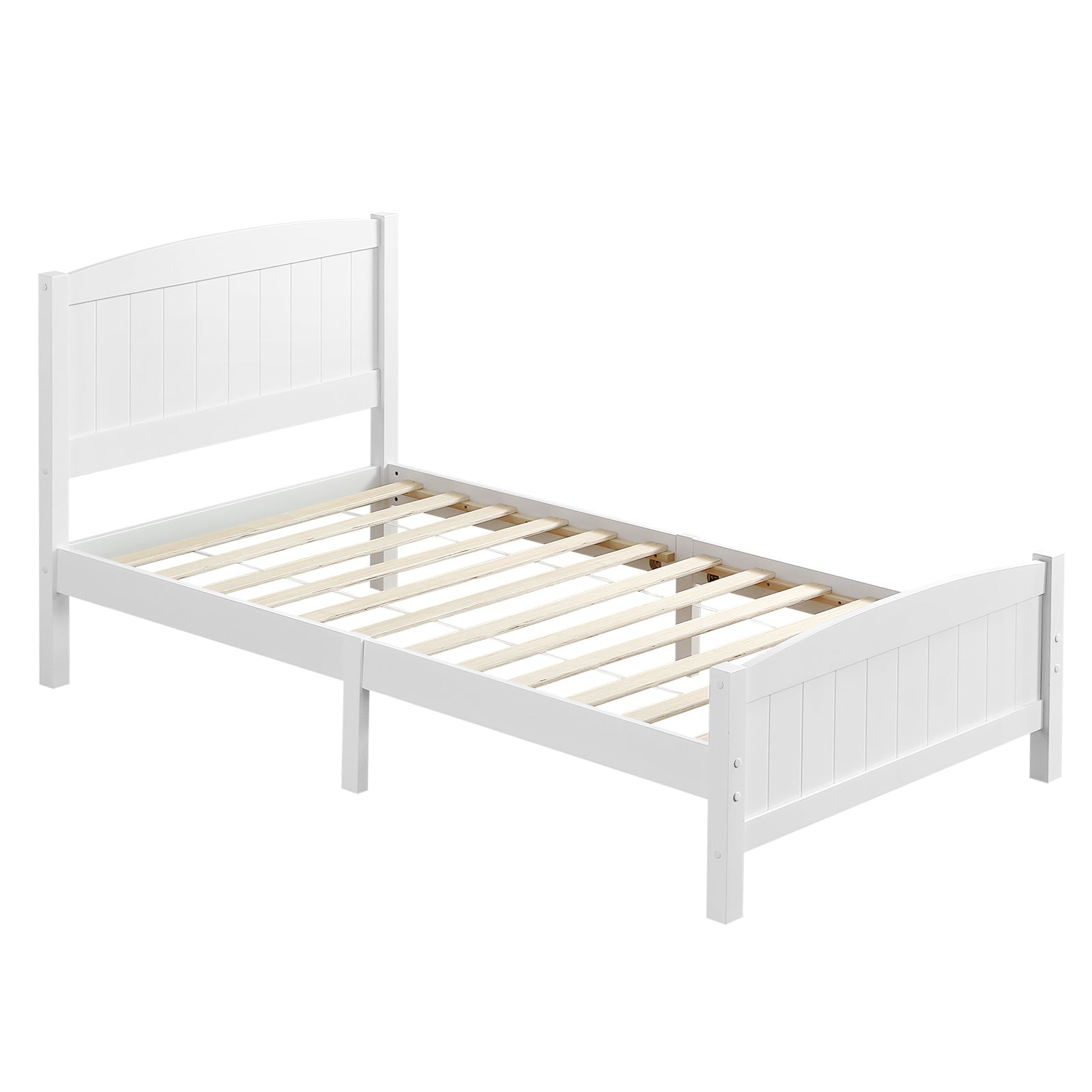 HAOYYE FCH Twin Size Pine Wood Bed with Single-Layer Core, Vertical Stripe Full-Board Design, Curved Headboard and Matching Footboard, Modern White Wooden Bed Frame for Bedroom, Durable, Stylish, Easy Assembly