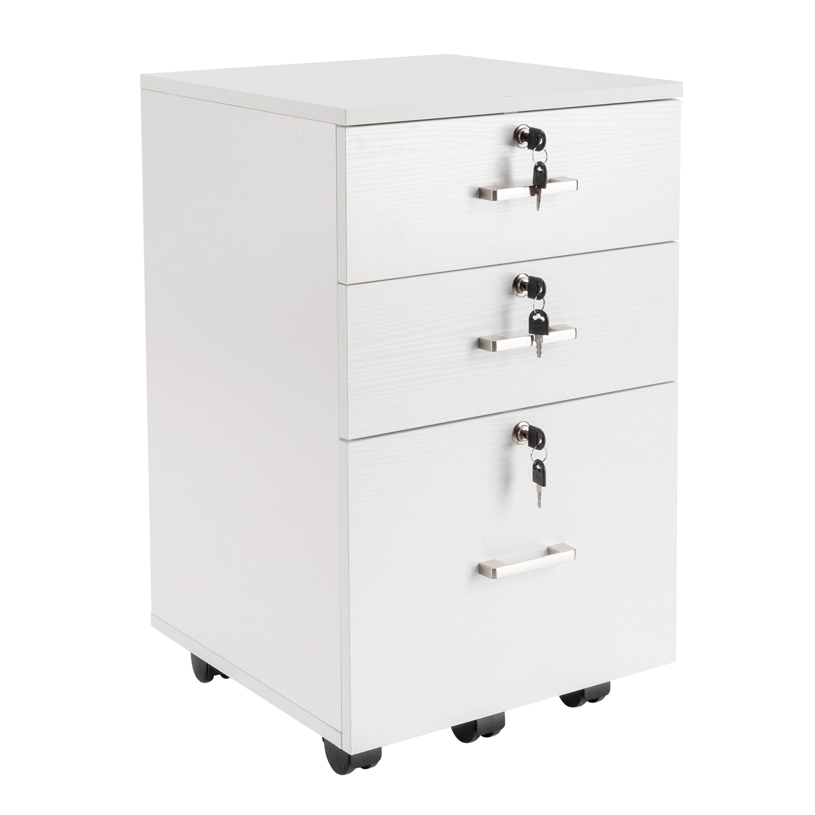 HAOYYE White Wood Grain Filing Cabinet with 3 Drawers Modern Office Storage Organizer Mobile Drawer Unit with Wheels for Home Office Study Room Durable Wooden Design
