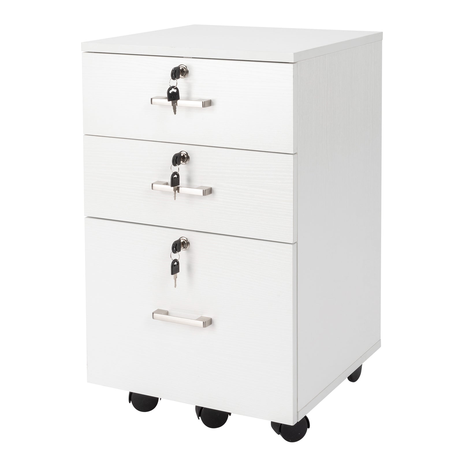 HAOYYE White Wood Grain Filing Cabinet with 3 Drawers Modern Office Storage Organizer Mobile Drawer Unit with Wheels for Home Office Study Room Durable Wooden Design
