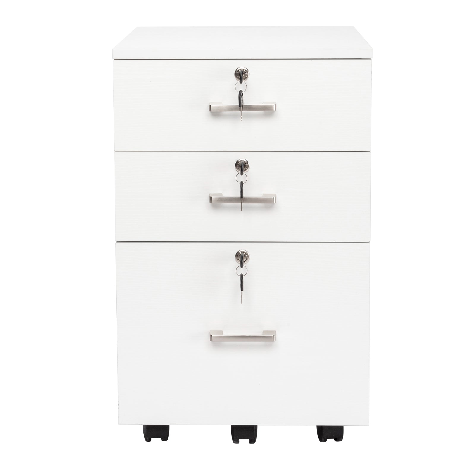 HAOYYE White Wood Grain Filing Cabinet with 3 Drawers Modern Office Storage Organizer Mobile Drawer Unit with Wheels for Home Office Study Room Durable Wooden Design