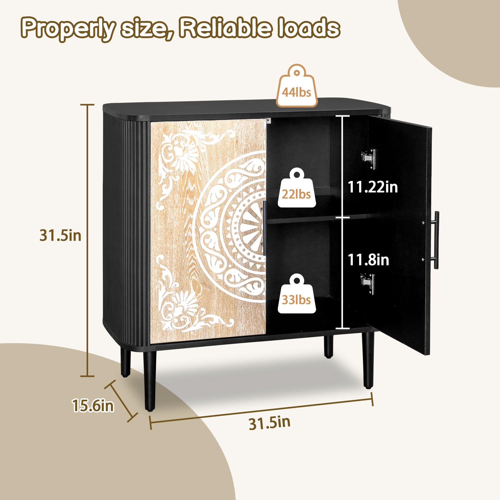 HAOYYE Pattern Carved Sideboard With High Feet And Oval Tabletop, Curved Side Frame, MDF Door Panels With Spray Paint Finish, Polished Melamine Board Cabinet Body, Elegant Modern Storage Cabinet For Living Room And Dining Room