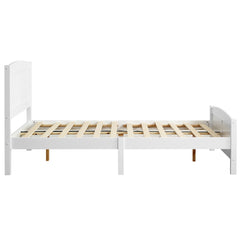 HAOYYE FCH Full Pine Vertical Stripe Wooden Bed with Curved Head and Foot, White, Durable Full Size Bed Frame, Modern Design, Sturdy and Space-Saving for Bedroom