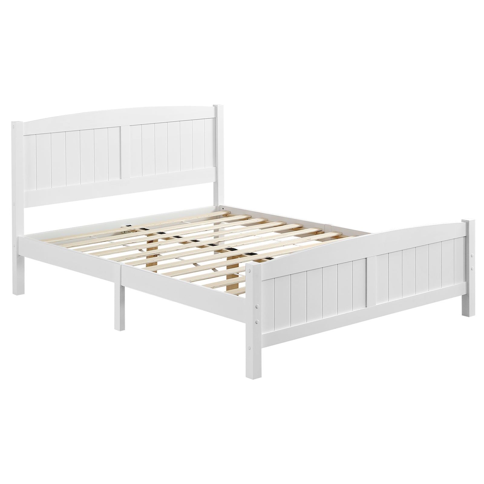 HAOYYE FCH Full Pine Vertical Stripe Wooden Bed with Curved Head and Foot, White, Durable Full Size Bed Frame, Modern Design, Sturdy and Space-Saving for Bedroom