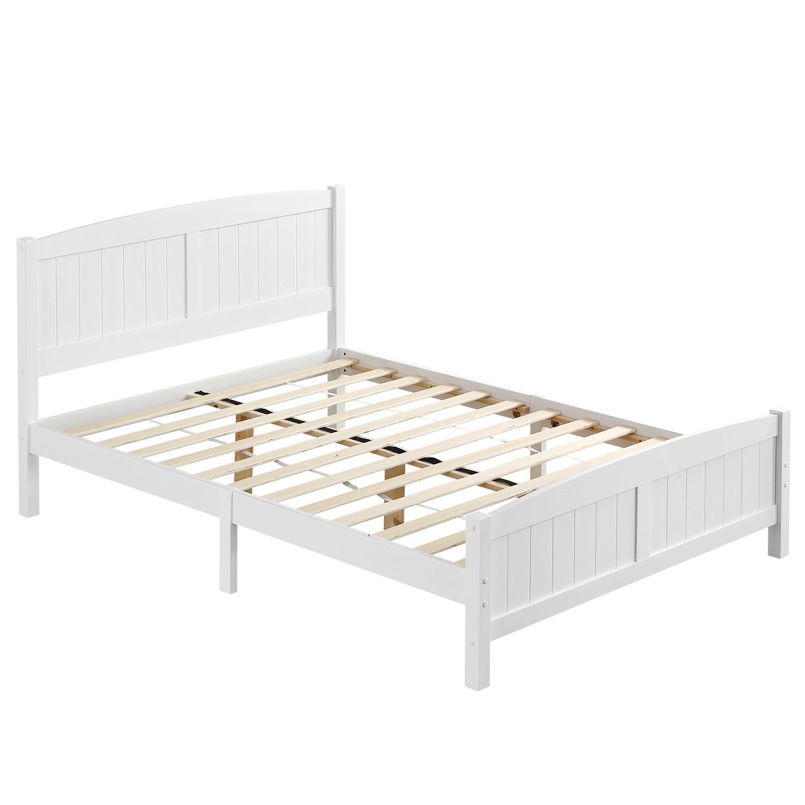 HAOYYE FCH Full Pine Vertical Stripe Wooden Bed with Curved Head and Foot, White, Durable Full Size Bed Frame, Modern Design, Sturdy and Space-Saving for Bedroom