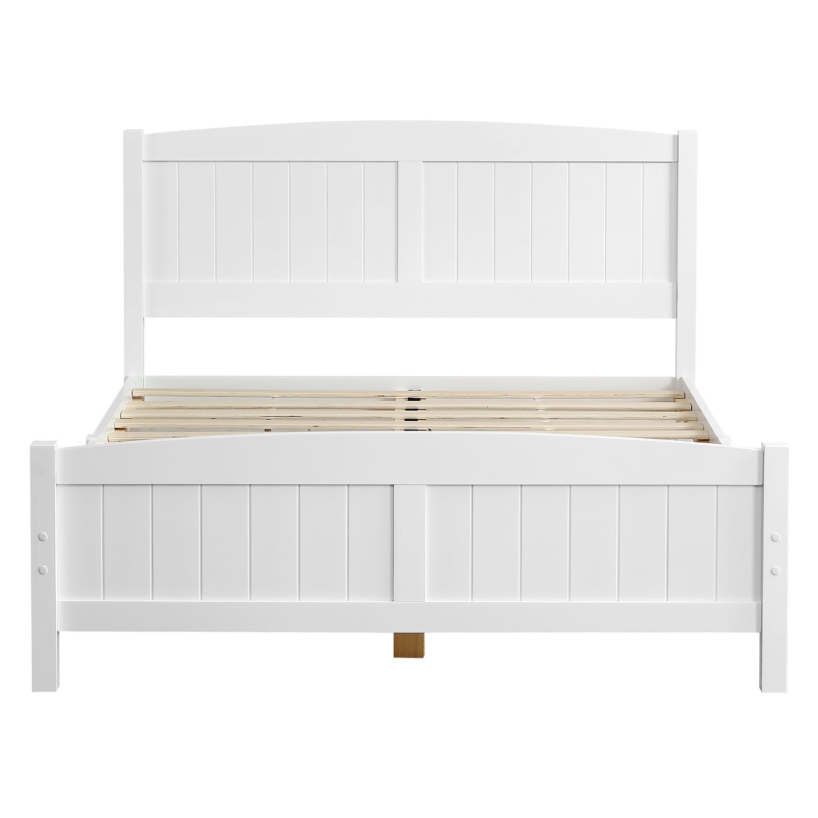HAOYYE FCH Full Pine Vertical Stripe Wooden Bed with Curved Head and Foot, White, Durable Full Size Bed Frame, Modern Design, Sturdy and Space-Saving for Bedroom