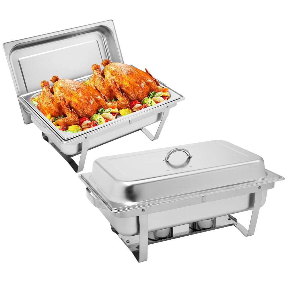 HAOYYE Single Basin Stainless Steel Buffet Stove with Two Sets Heavy Duty Rectangular Chafing Dish Warmer Commercial Food Warmer for Restaurant Catering Banquet or Home Kitchen Equipment Use
