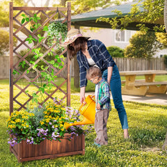 HAOYYE Wooden Raised Garden Bed with Trellis for Outdoor Use Freestanding Flower Planter Box with Lattice Panels and Drainage Holes Ideal for Patio Porch Balcony Backyard Gardening Display Brown