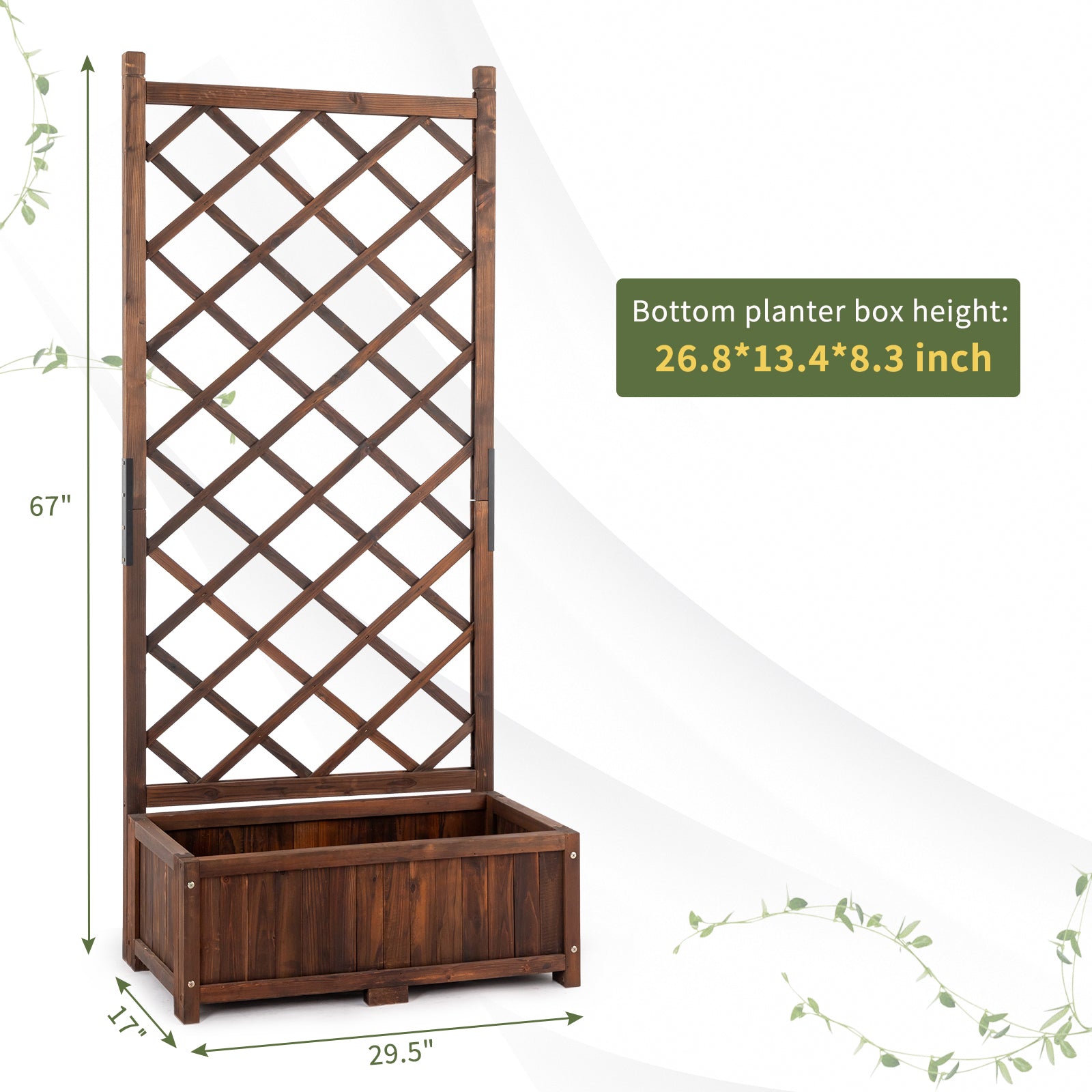 HAOYYE Wooden Raised Garden Bed with Trellis for Outdoor Use Freestanding Flower Planter Box with Lattice Panels and Drainage Holes Ideal for Patio Porch Balcony Backyard Gardening Display Brown
