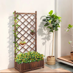 HAOYYE Wooden Raised Garden Bed with Trellis for Outdoor Use Freestanding Flower Planter Box with Lattice Panels and Drainage Holes Ideal for Patio Porch Balcony Backyard Gardening Display Brown