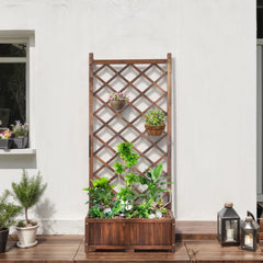 HAOYYE Wooden Raised Garden Bed with Trellis for Outdoor Use Freestanding Flower Planter Box with Lattice Panels and Drainage Holes Ideal for Patio Porch Balcony Backyard Gardening Display Brown