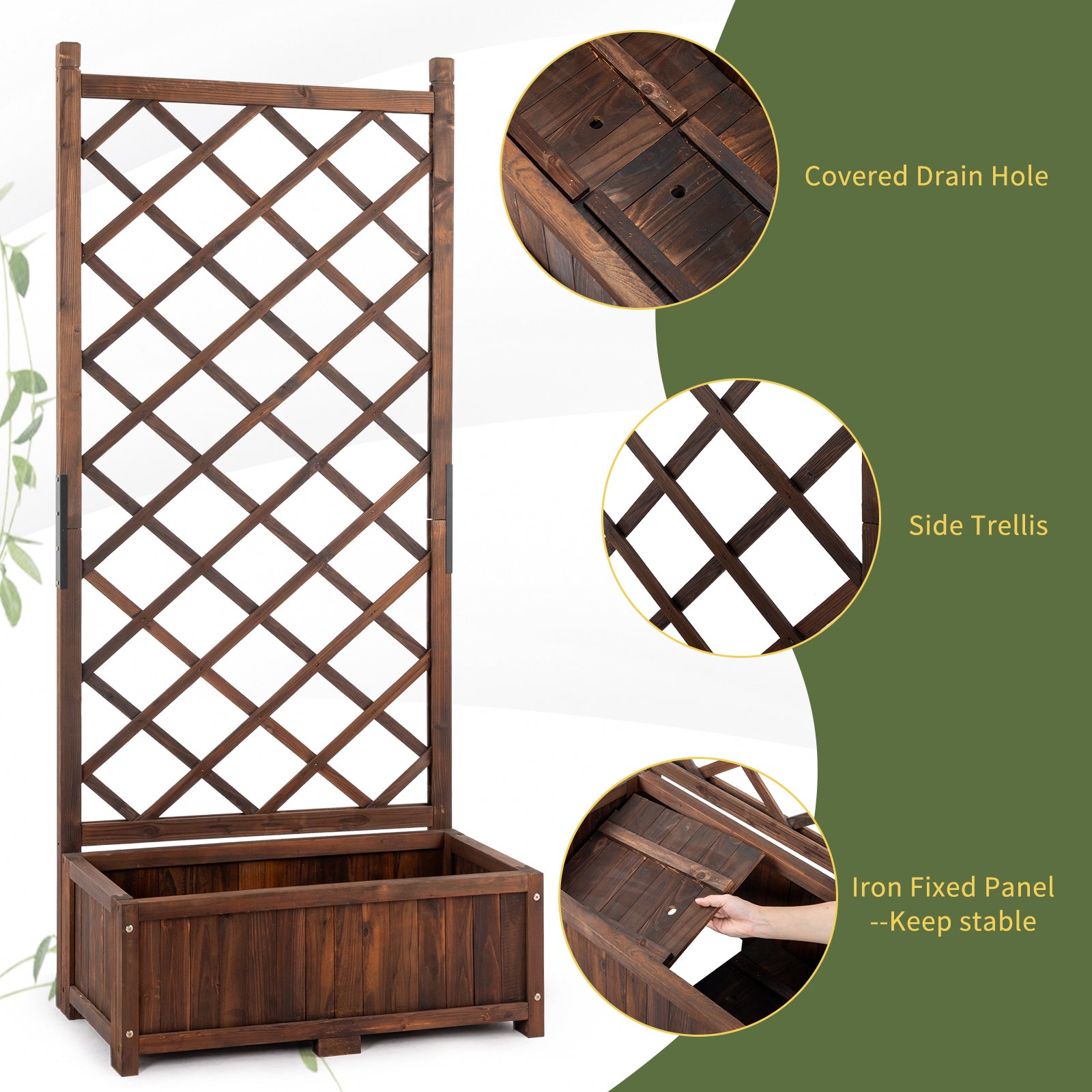 HAOYYE Wooden Raised Garden Bed with Trellis for Outdoor Use Freestanding Flower Planter Box with Lattice Panels and Drainage Holes Ideal for Patio Porch Balcony Backyard Gardening Display Brown