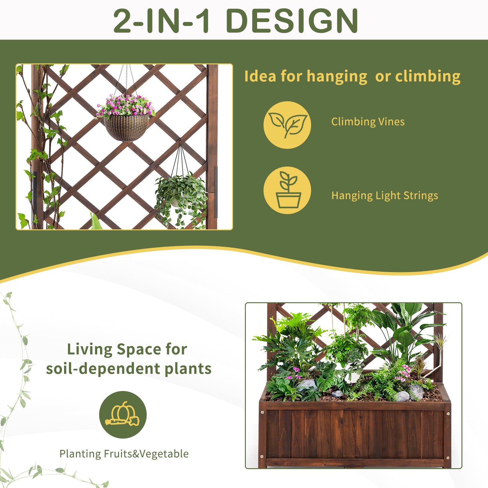 HAOYYE Wooden Raised Garden Bed with Trellis for Outdoor Use Freestanding Flower Planter Box with Lattice Panels and Drainage Holes Ideal for Patio Porch Balcony Backyard Gardening Display Brown