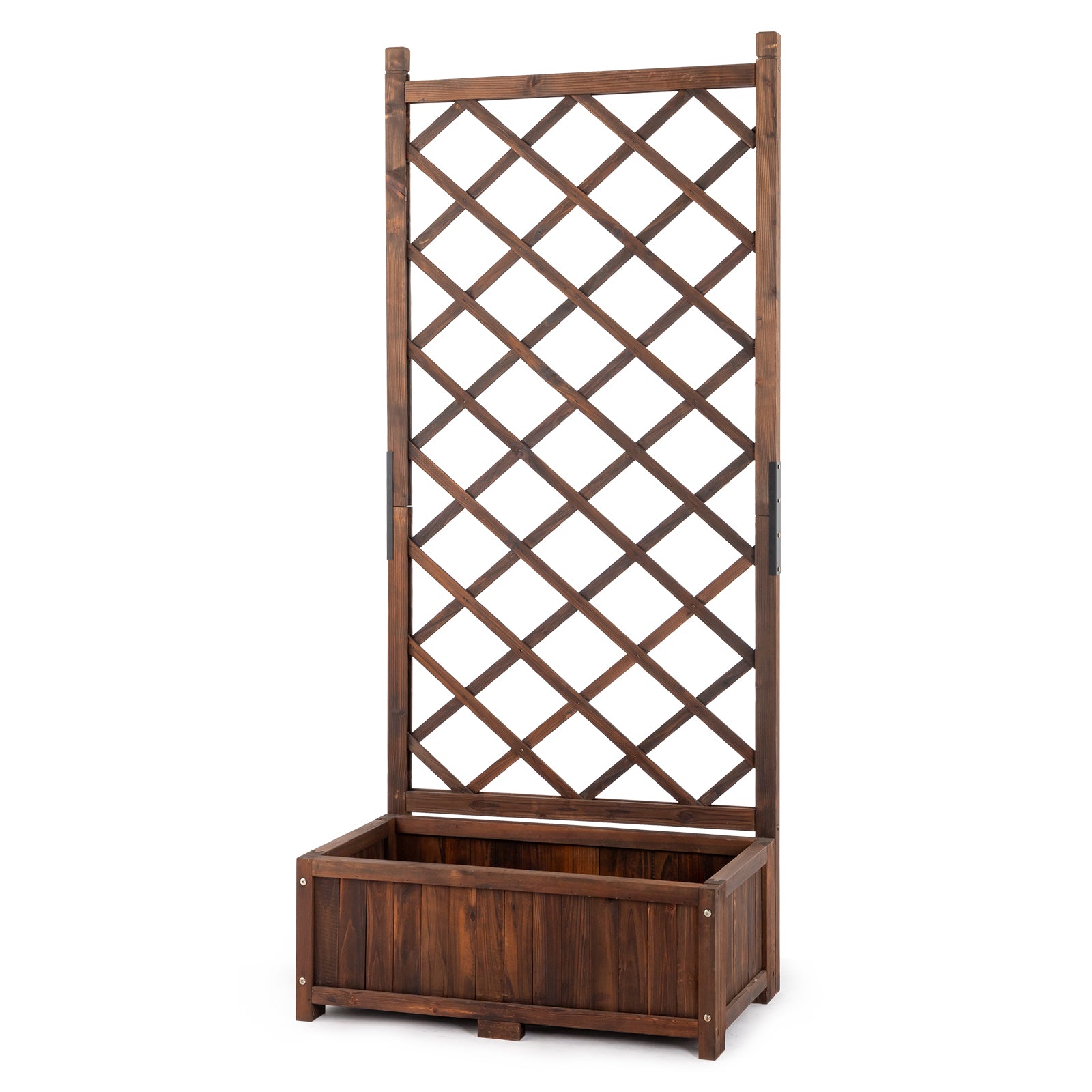 HAOYYE Wooden Raised Garden Bed with Trellis for Outdoor Use Freestanding Flower Planter Box with Lattice Panels and Drainage Holes Ideal for Patio Porch Balcony Backyard Gardening Display Brown