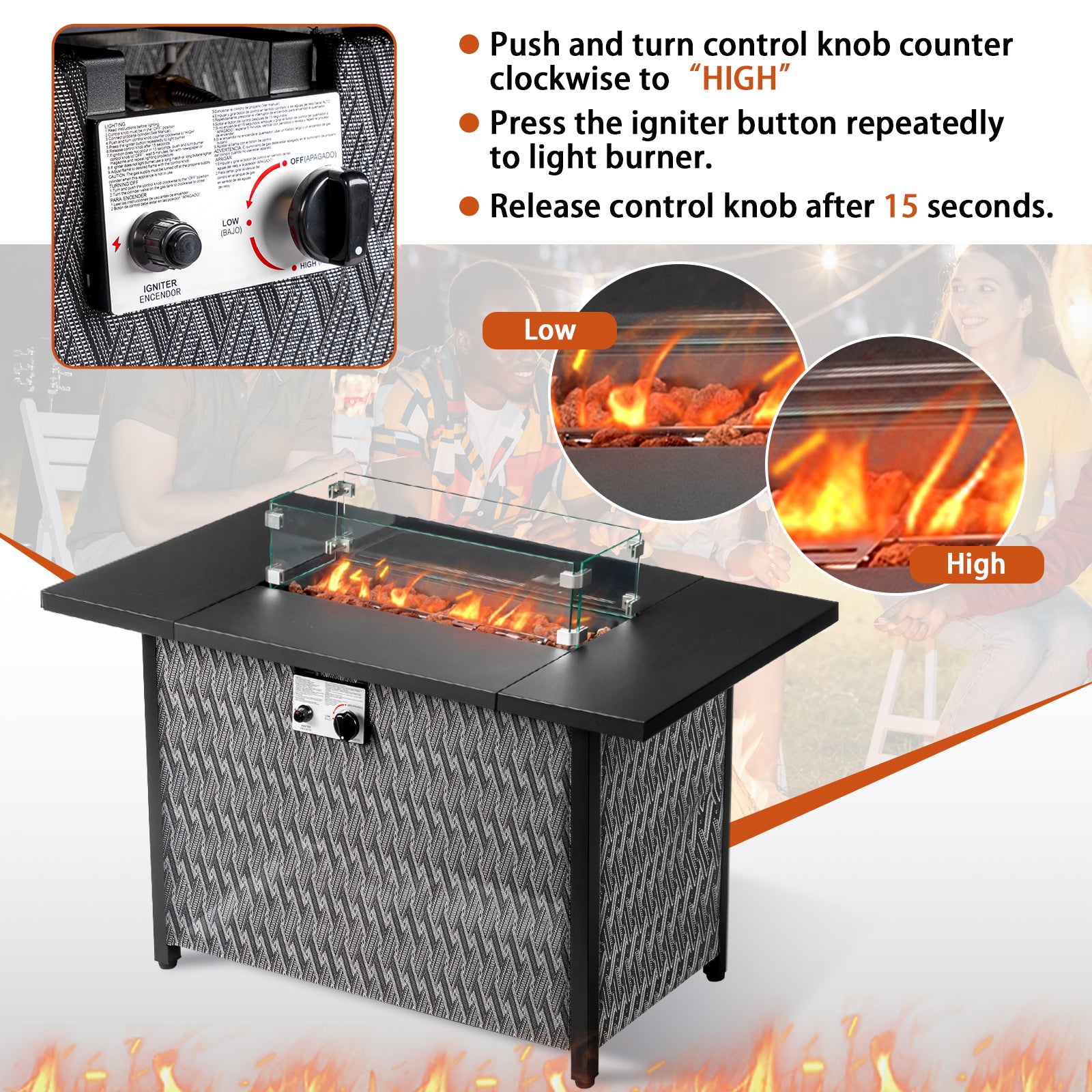 HAOYYE Outdoor Fire Table Gas Patio Heater with Adjustable Flame Control and Durable Weather-Resistant Design Perfect for Backyard, Garden, Deck, and Outdoor Entertaining Cozy Warmth for Family and Friends
