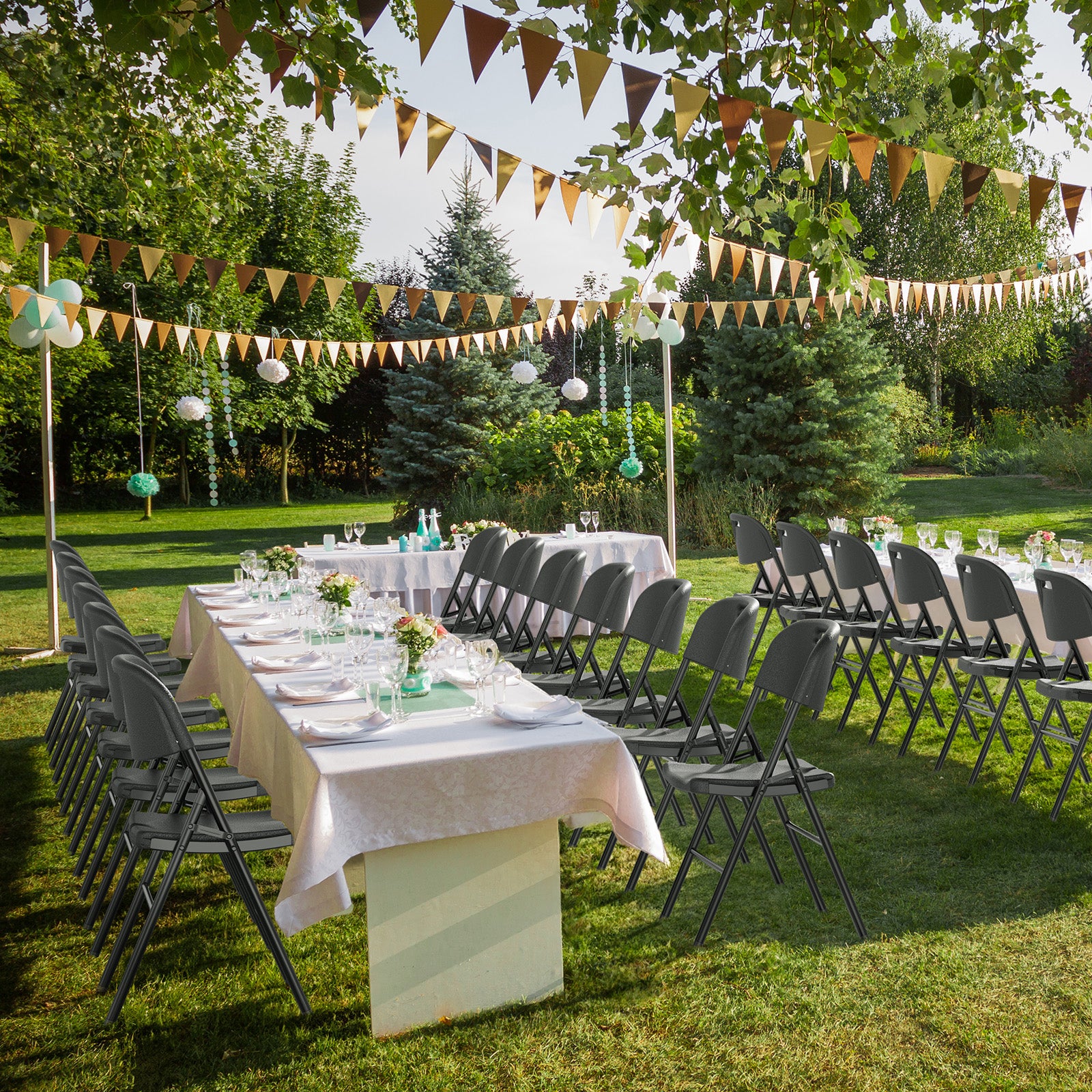 HAOYYE 4 Pack Plastic Folding Chairs with 440-Pound Capacity, Commercial Grade and Durable Design, Portable Chairs for Office, Events, Weddings, Parties, Picnics, Dining, Black, Comfortable and Versatile Seating Solution