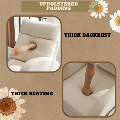 HAOYYE Beige Linen Nursery Rocking Chair With Thick Headrest, Mid-Century Modern Upholstered Glider, Comfortable Nursing Rocker, Curved Armrest, Solid Wood Base, Baby Room Rocking Chair, Living Room Recliner