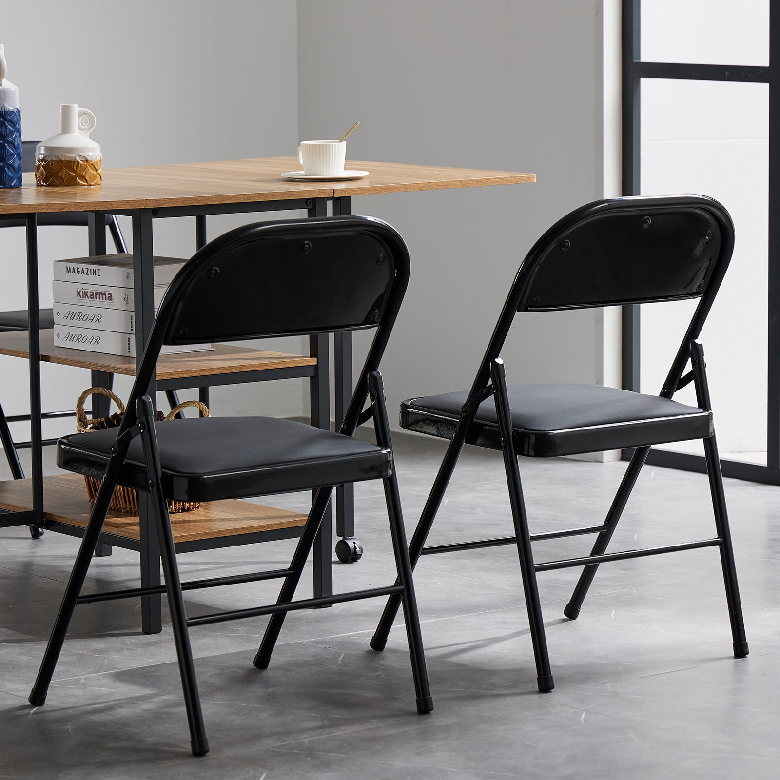 HAOYYE 4pcs Elegant Foldable Iron and PVC Chairs Set for Convention Exhibition Conference Wedding Party Indoor Outdoor Use Black Portable Stackable Design Durable Seating Solution