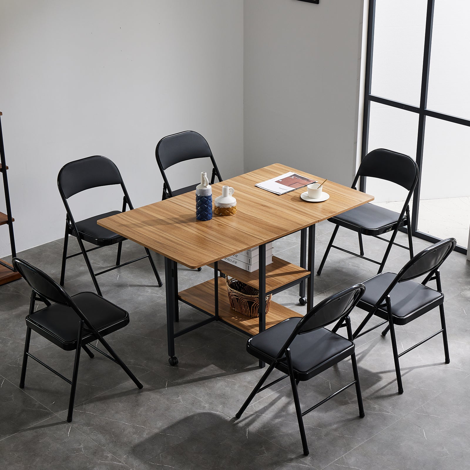 HAOYYE 4pcs Elegant Foldable Iron and PVC Chairs Set for Convention Exhibition Conference Wedding Party Indoor Outdoor Use Black Portable Stackable Design Durable Seating Solution