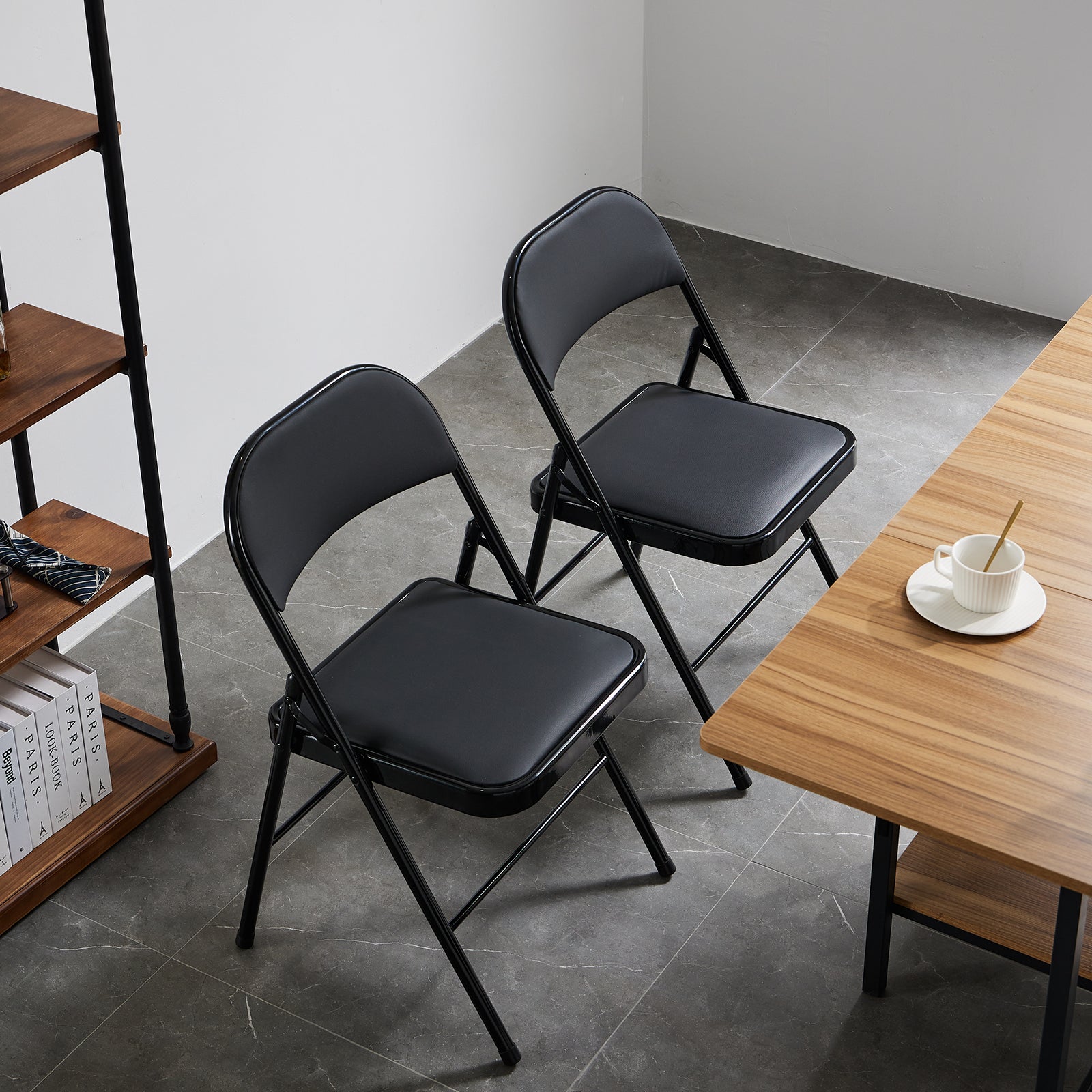 HAOYYE 4pcs Elegant Foldable Iron and PVC Chairs Set for Convention Exhibition Conference Wedding Party Indoor Outdoor Use Black Portable Stackable Design Durable Seating Solution