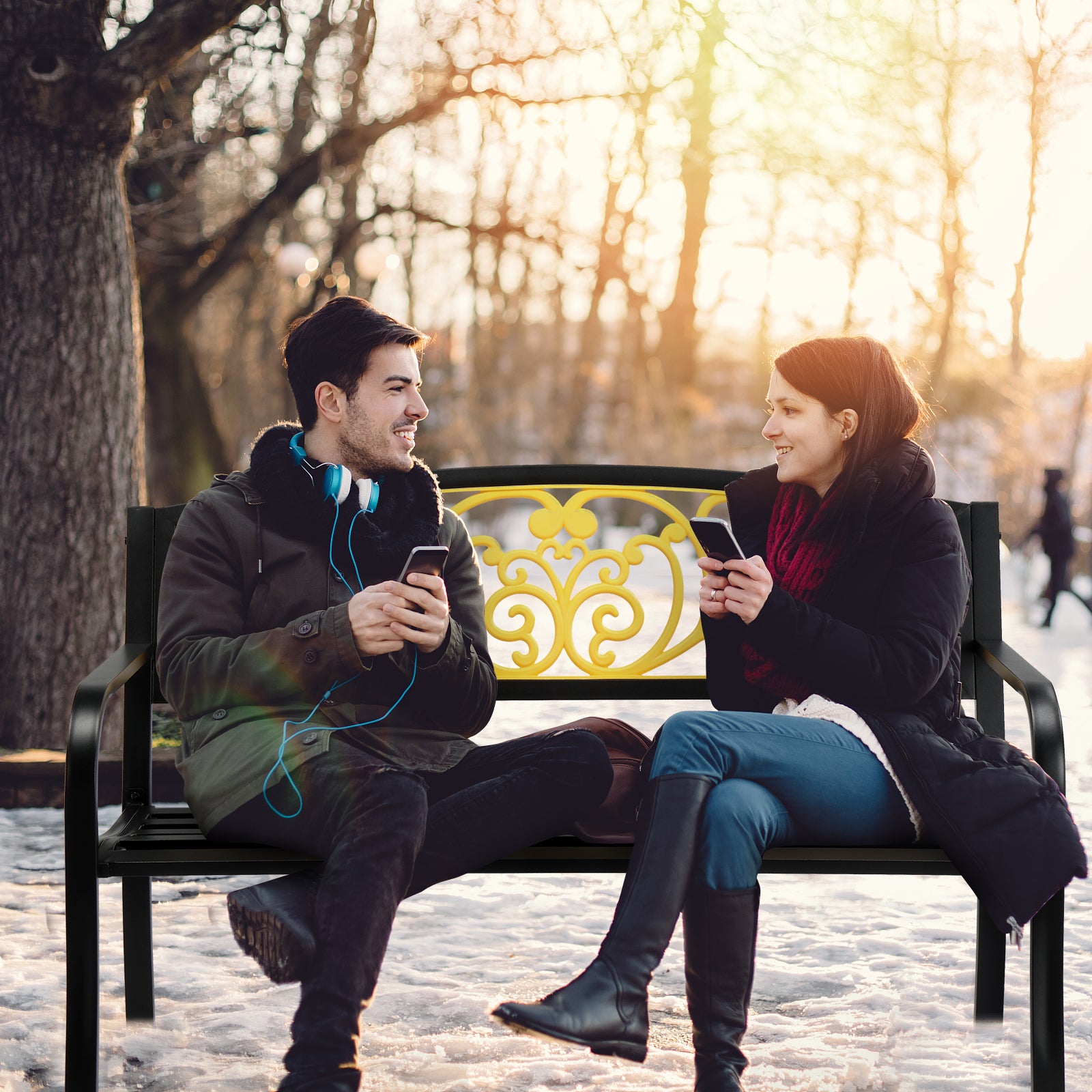 Haoyye Iron Outdoor Park Bench, Courtyard Decoration Leisure Seating, Sturdy And Weather-Resistant Garden Furniture, Ideal For Patios, Yards, And Walkways