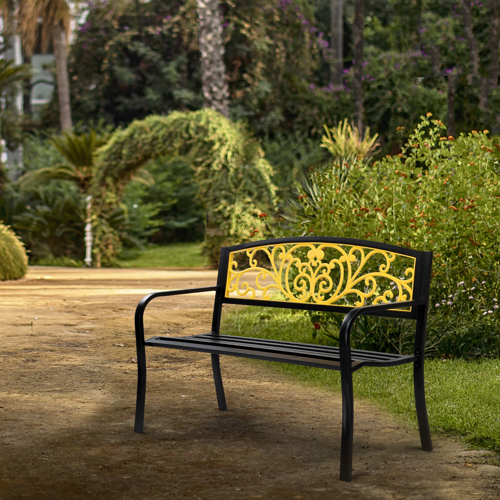 Haoyye Iron Outdoor Park Bench, Courtyard Decoration Leisure Seating, Sturdy And Weather-Resistant Garden Furniture, Ideal For Patios, Yards, And Walkways