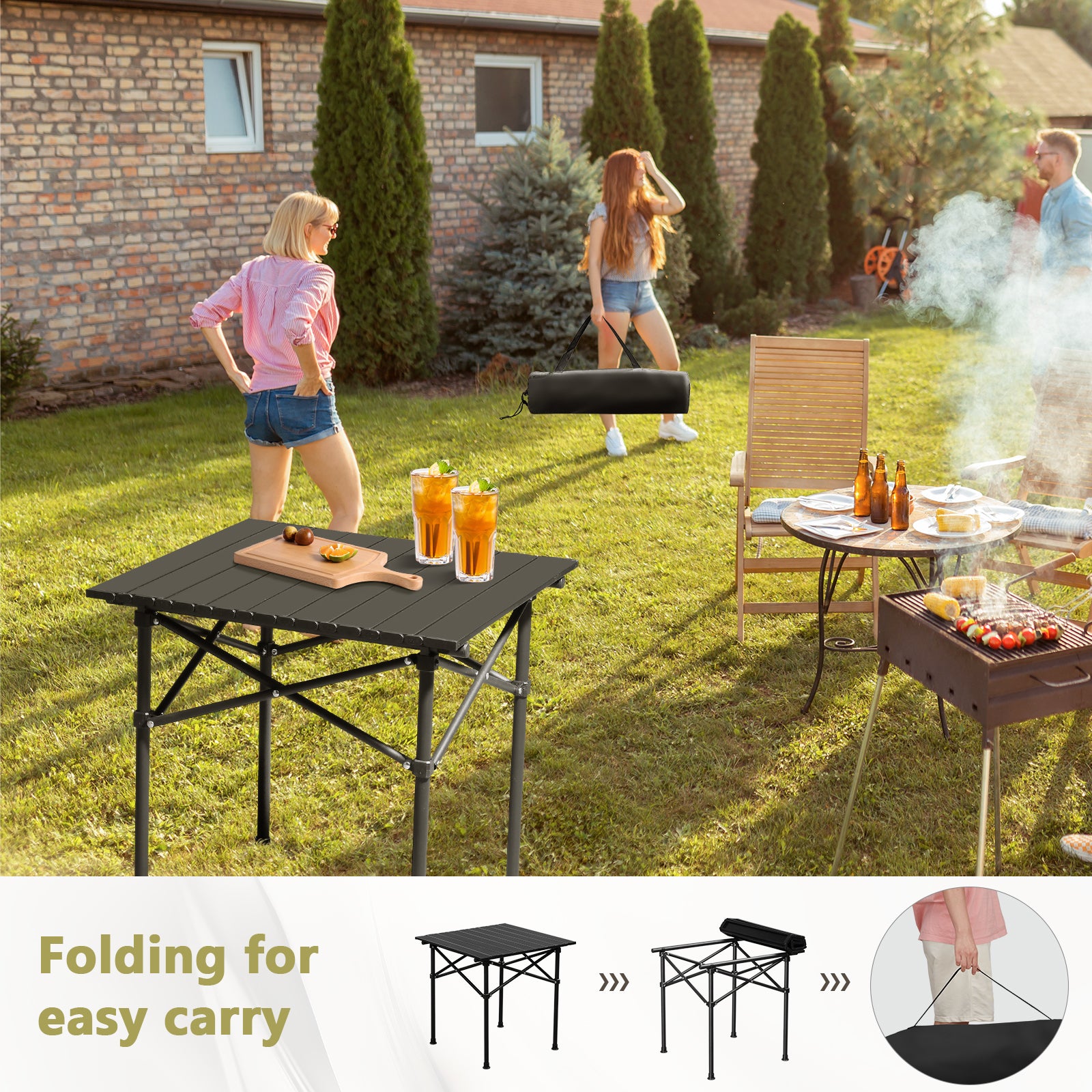 HAOYYE Portable Folding Camping Table for 2-4 People, Ultralight and Collapsible Design, Ideal for Outdoor Adventures, Travel, Hiking, Backyard BBQs, and Parties, Featuring Cozy Flannel Fleece Home Decor for Comfort and Style