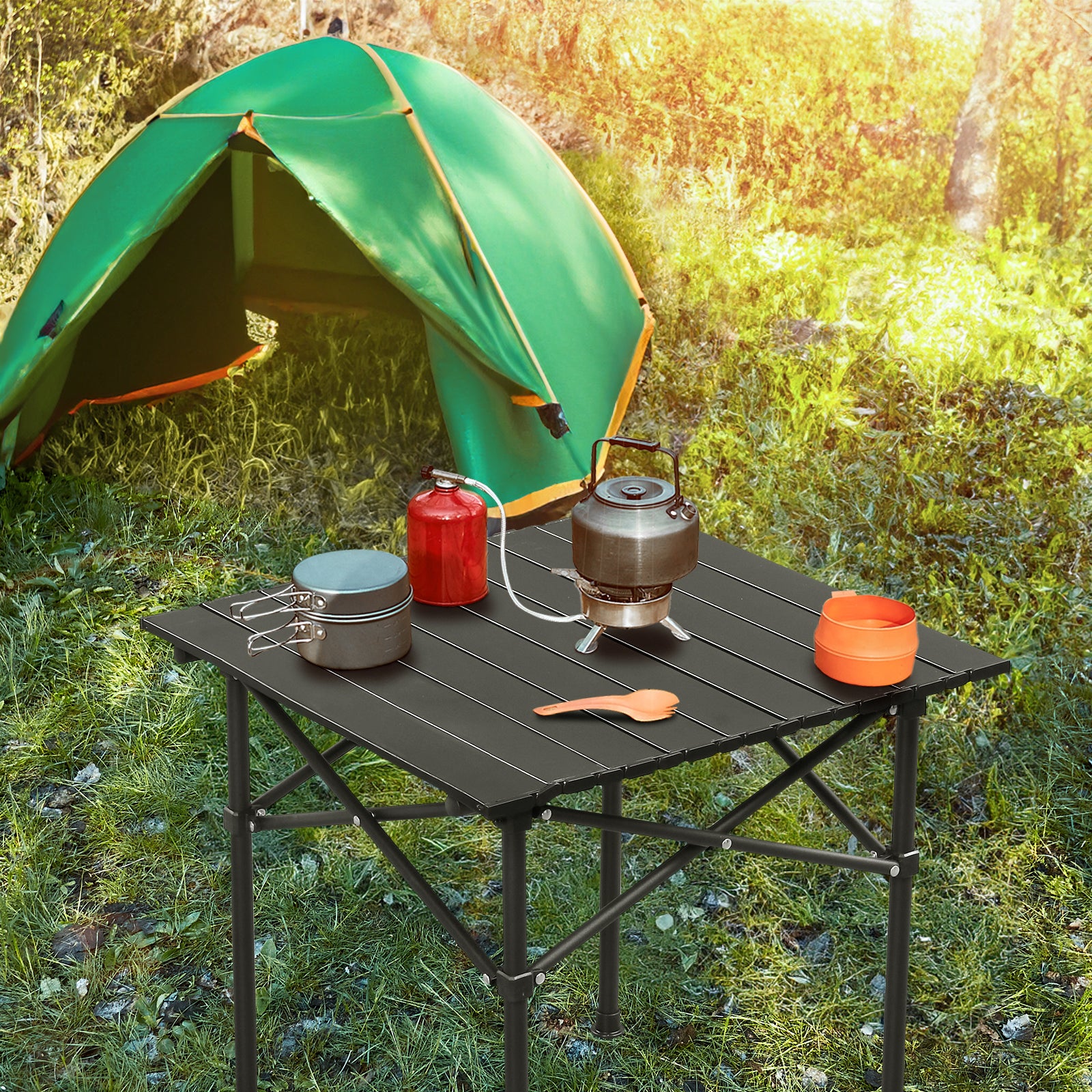 HAOYYE Portable Folding Camping Table for 2-4 People, Ultralight and Collapsible Design, Ideal for Outdoor Adventures, Travel, Hiking, Backyard BBQs, and Parties, Featuring Cozy Flannel Fleece Home Decor for Comfort and Style