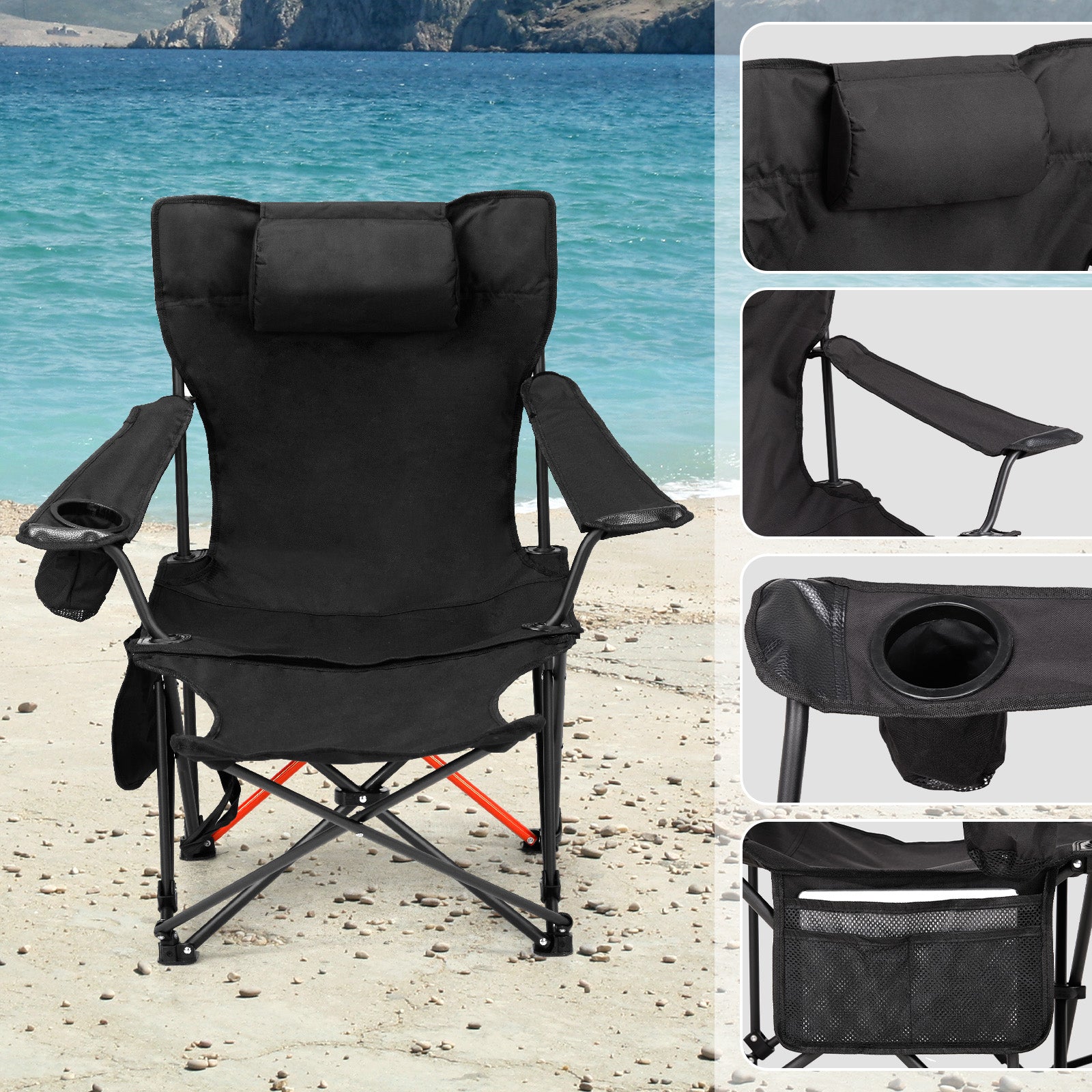 HAOYYE 2 Pack 2-in-1 Camping Chair Reclining, Lightweight Folding Camping Chair with Adjustable Backrest & Removable Footrest, Camping Lounge Chair with Headrest, Cup Holder, Storage Bag, for Beach