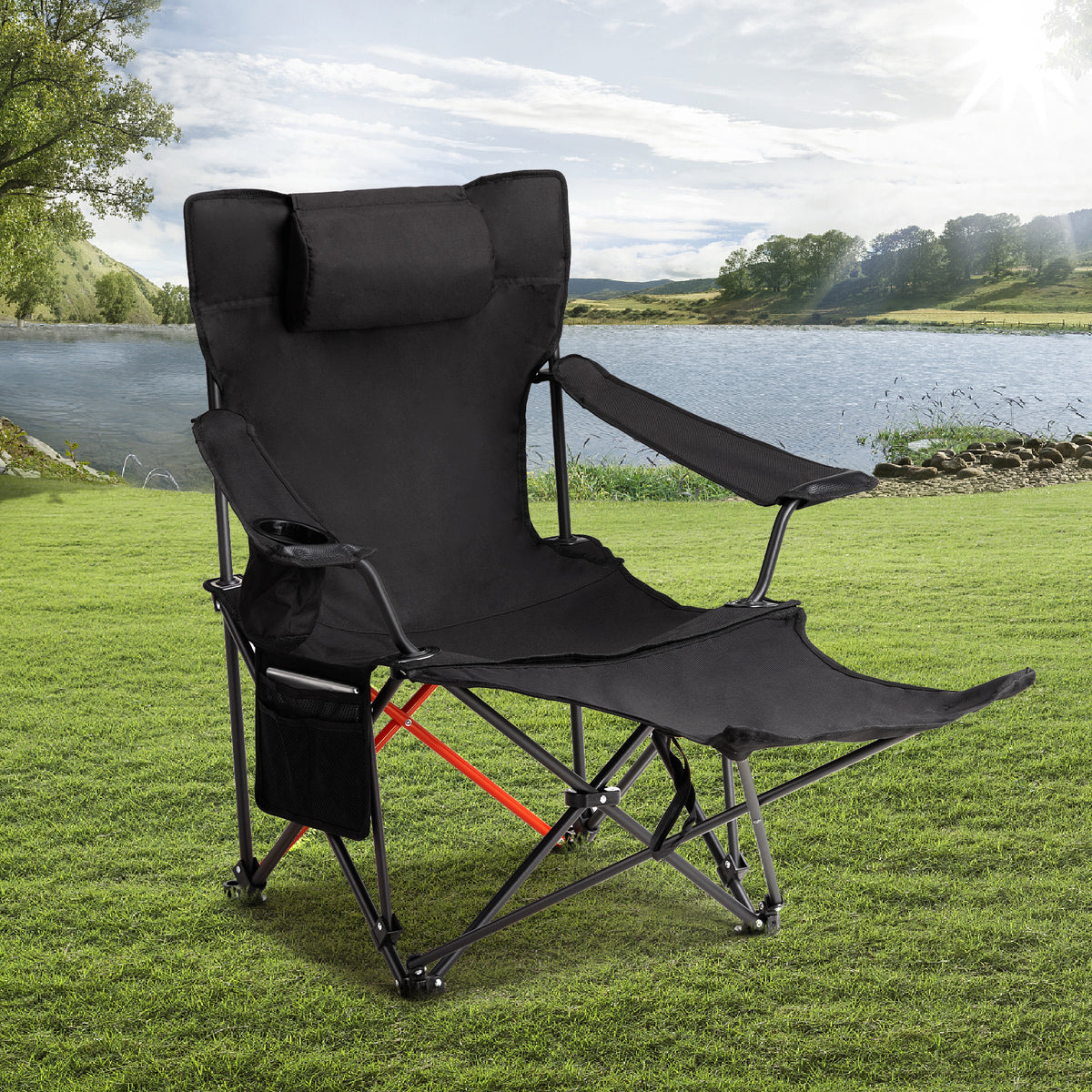 HAOYYE 2 Pack 2-in-1 Camping Chair Reclining, Lightweight Folding Camping Chair with Adjustable Backrest & Removable Footrest, Camping Lounge Chair with Headrest, Cup Holder, Storage Bag, for Beach